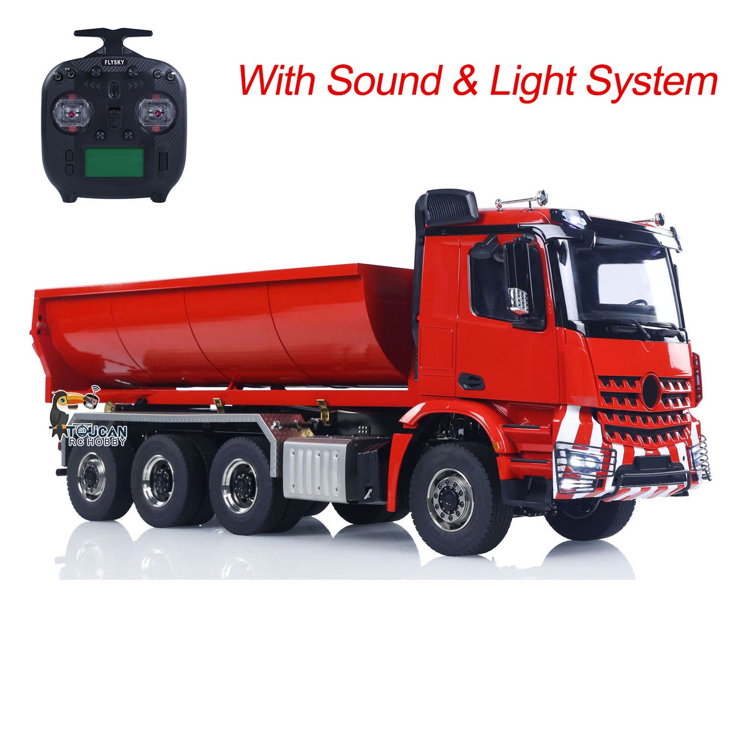 Metal 1/14 RC Hydraulic Dump Truck 8*8 3Speed Radio Controlled Roll Off Tipper 3363 Rear Axle Steering Light & Sound System
