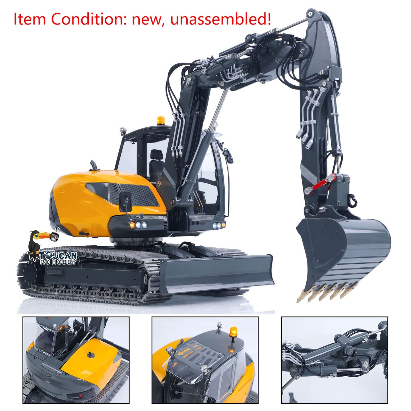 LESU MC15 4 Arms Metal 1/14 Hydraulic Remote Control Excavator KIT Model RC Digger Dual Pumps 9 Ways Valve Light Sound Motor