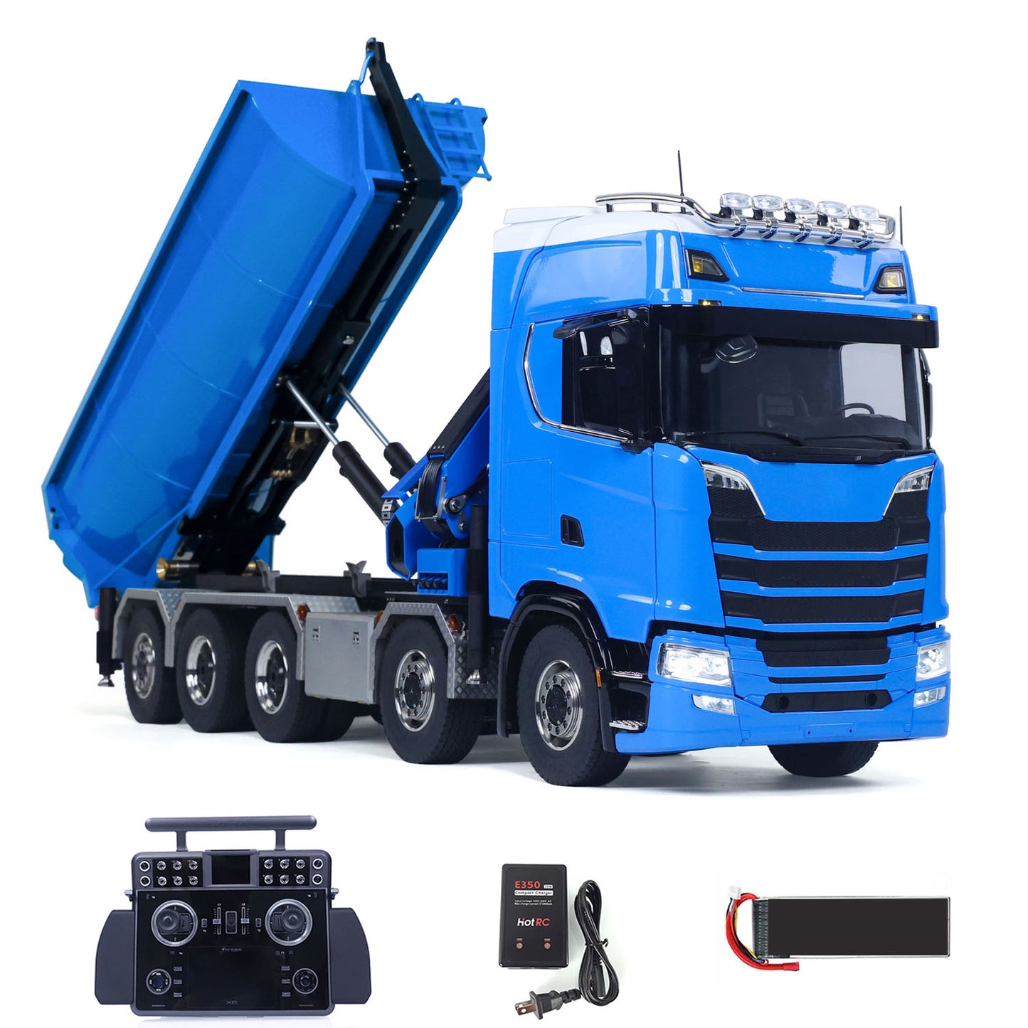 1/14 RC Roll On Off Tipper 770S Radio Controlled 10x10 Hydraulic Crane Dump Truck Wheel-Side Reduction Axle Differential Lock