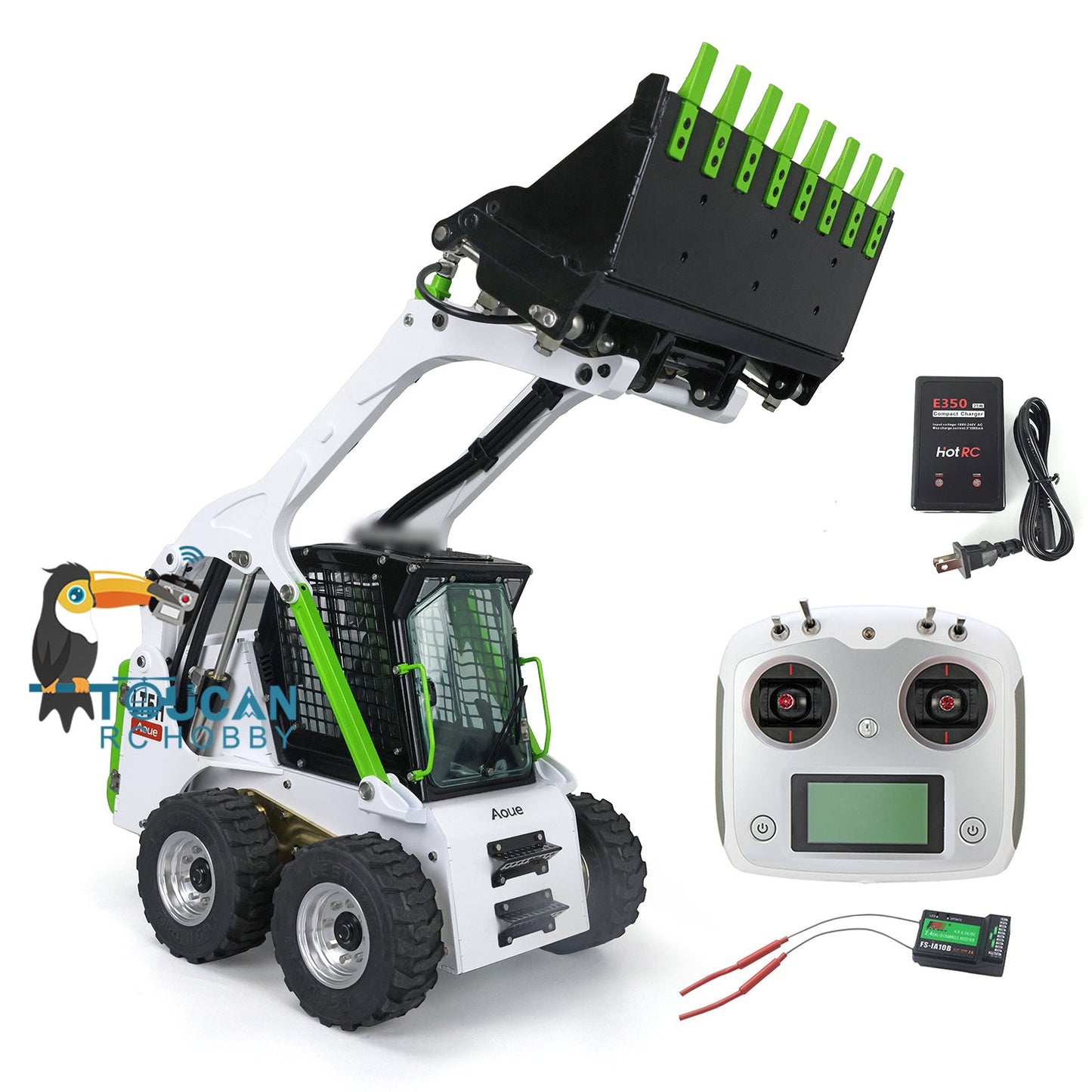 LESU 1/14 Wheeled Skid-Steer Hydraulic RC Loader Aoue LT5H I6S Radio Controller