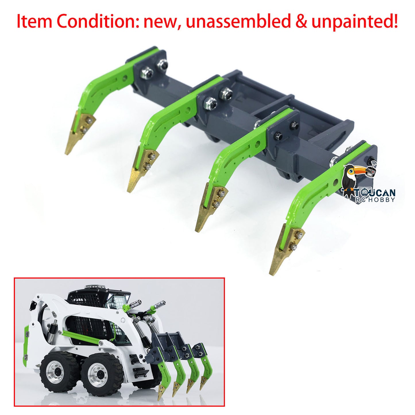 LESU 1/14 Metal Brush Cleaner Sweeper Bucket Shovel Ripper Gripper Fork Trailer Hay Clamp for RC Hydraulic Skid Steer Loaders