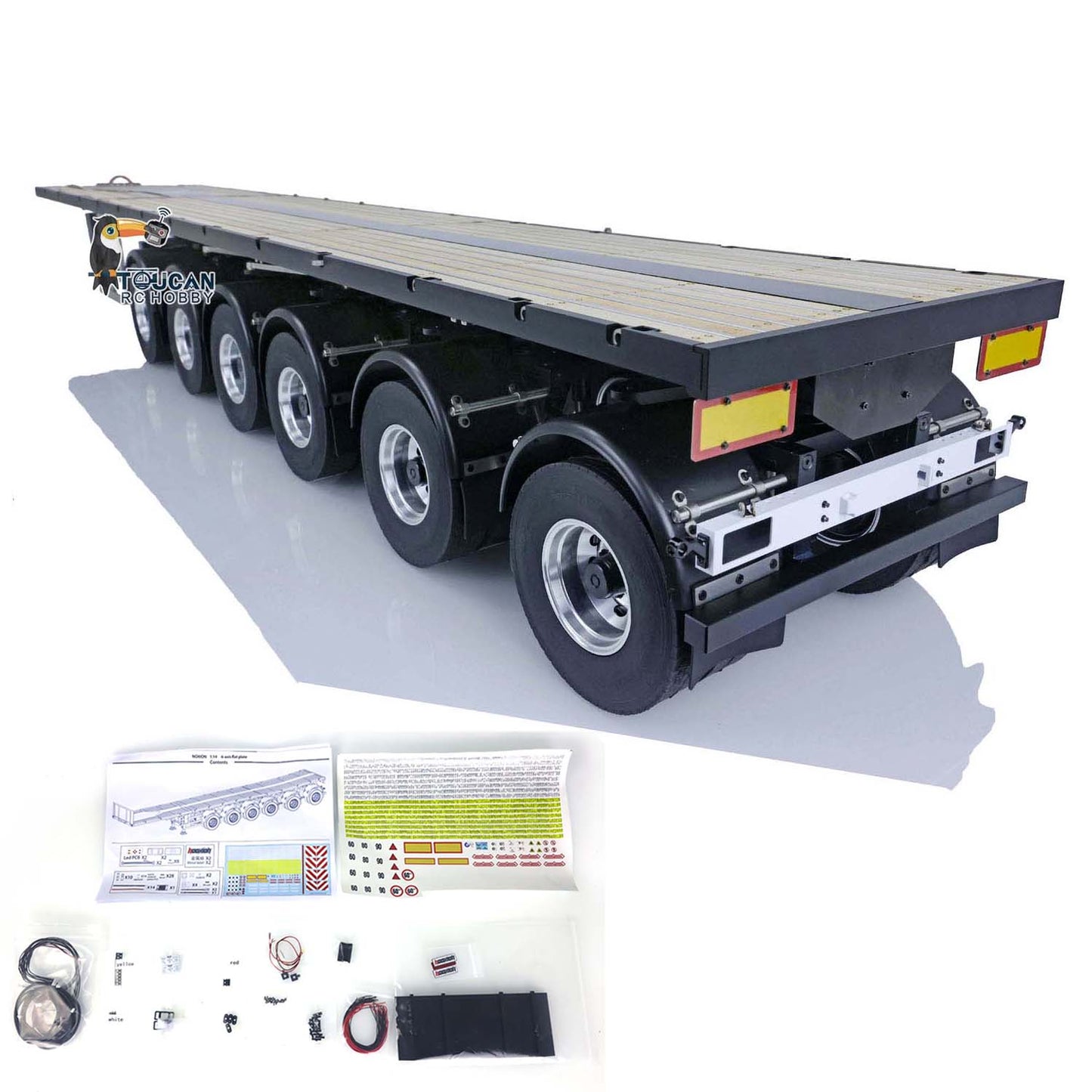 NOOXION Metal 1/14 6-axle Flat Trailer for RC Tractor Truck Remote Controlled Cars DIY Model 1138x186x205mm Servo