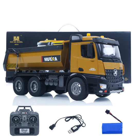 US STOCK HUINA 1/14 Electric RC Dump Truck 573 Remote Control Tipper Model Vehicle Flowing Water Light Sound Effect 2.4G Radio Battery
