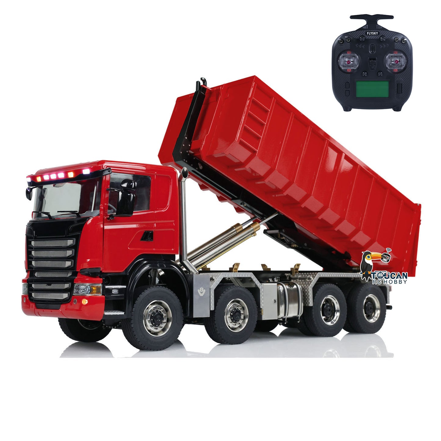 1/14 8x8 RC Hydraulic Equipment Radio Controlled Roll-on Dumper Trucks Full Dump Truck U-shaped Short High Bucket Timber Flatbed
