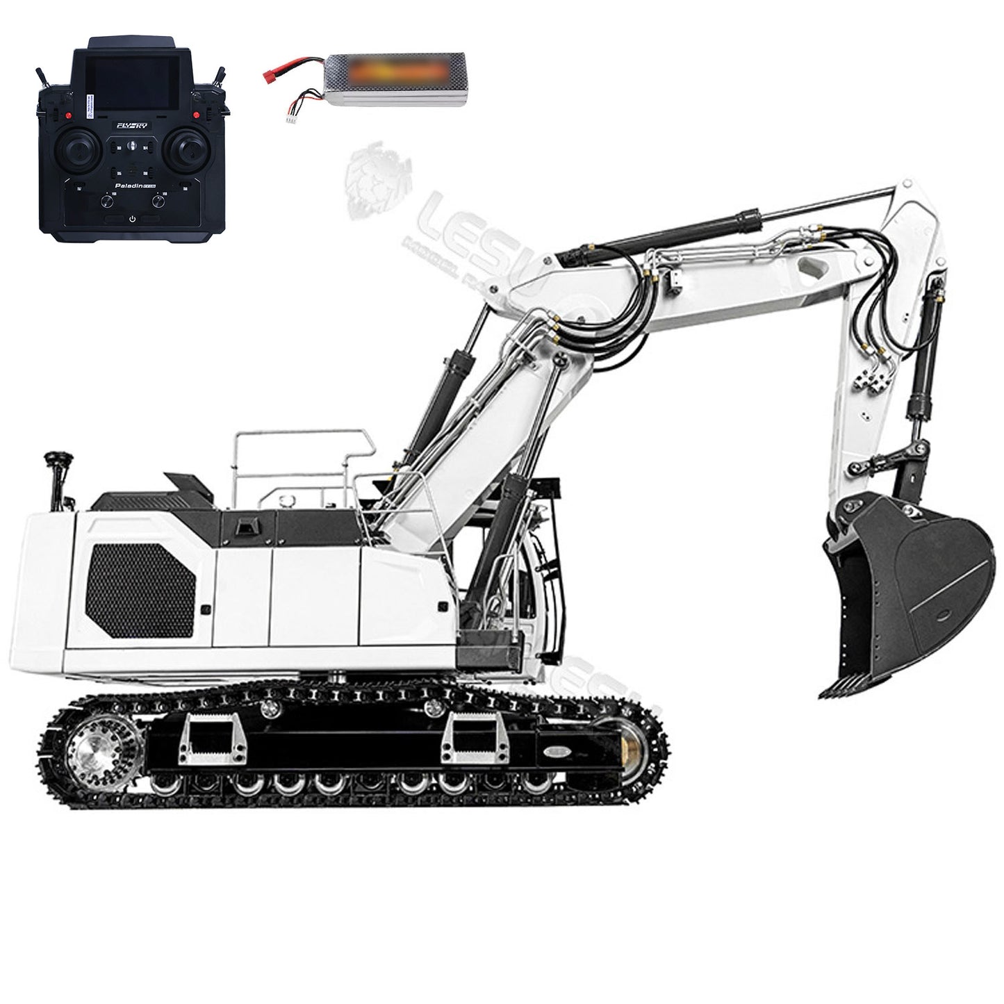 3 Arms 1/14 LESU RC Hydraulic Diggers LR945 RTR Remote Control Excavator Model FlySky PL18EV Lite Light System ESC Servo Motor