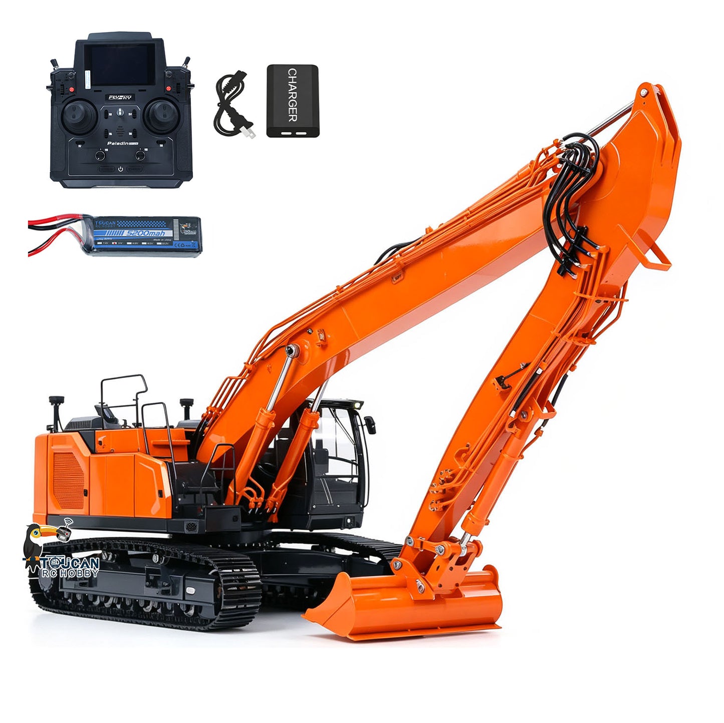 LESU 1/14 Metal RC Hydraulic Excavator AOUE LR945 CNC Long Reach Digger RTR 7CH PL18EV LITE Radio Battery Light Sound Charger