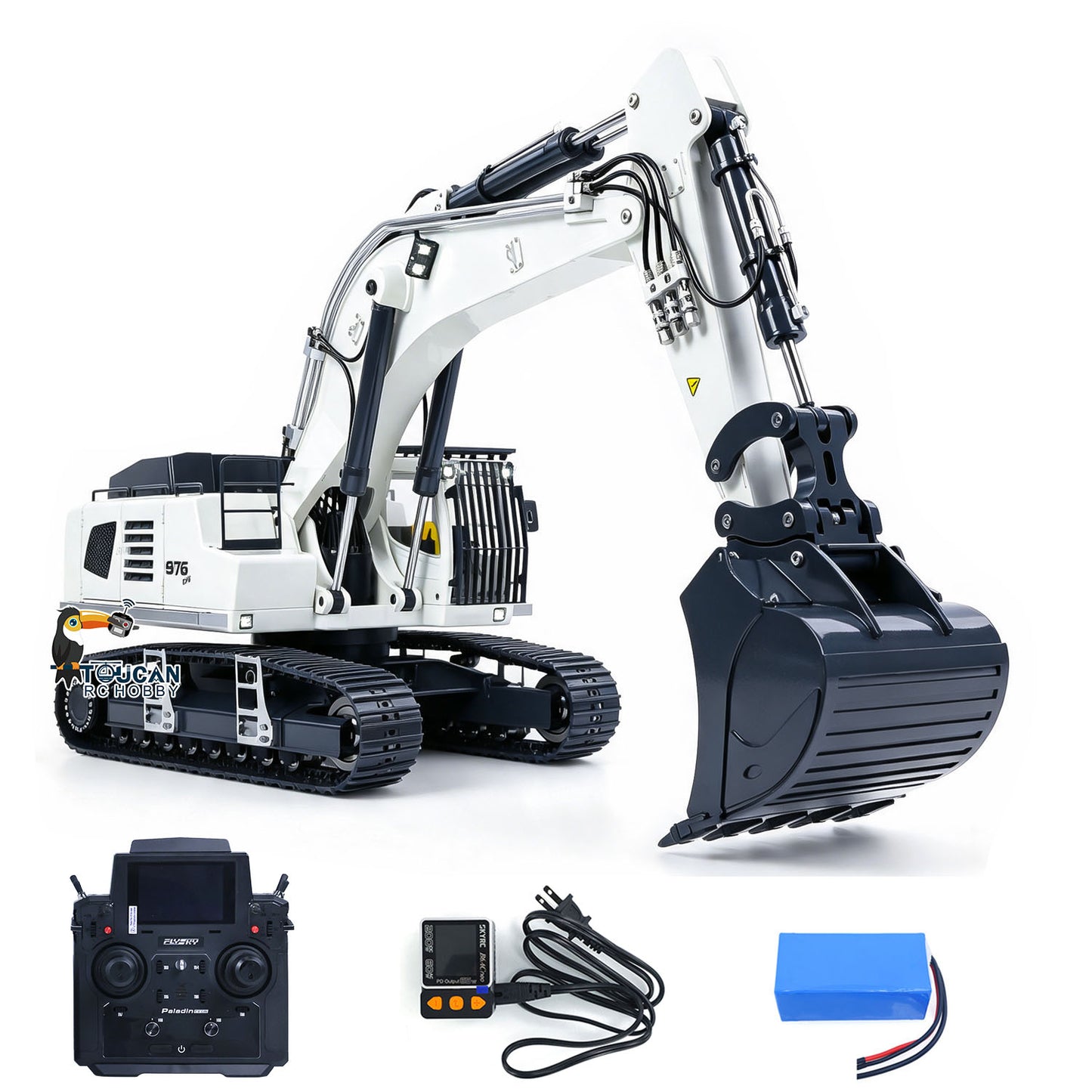 TOUCAN 1/12 Metal Hydraulic Remote Control Excavator LR976 6CH Valves RC Digger RTR Model Dual Pump Brushless Motor Light Sound System