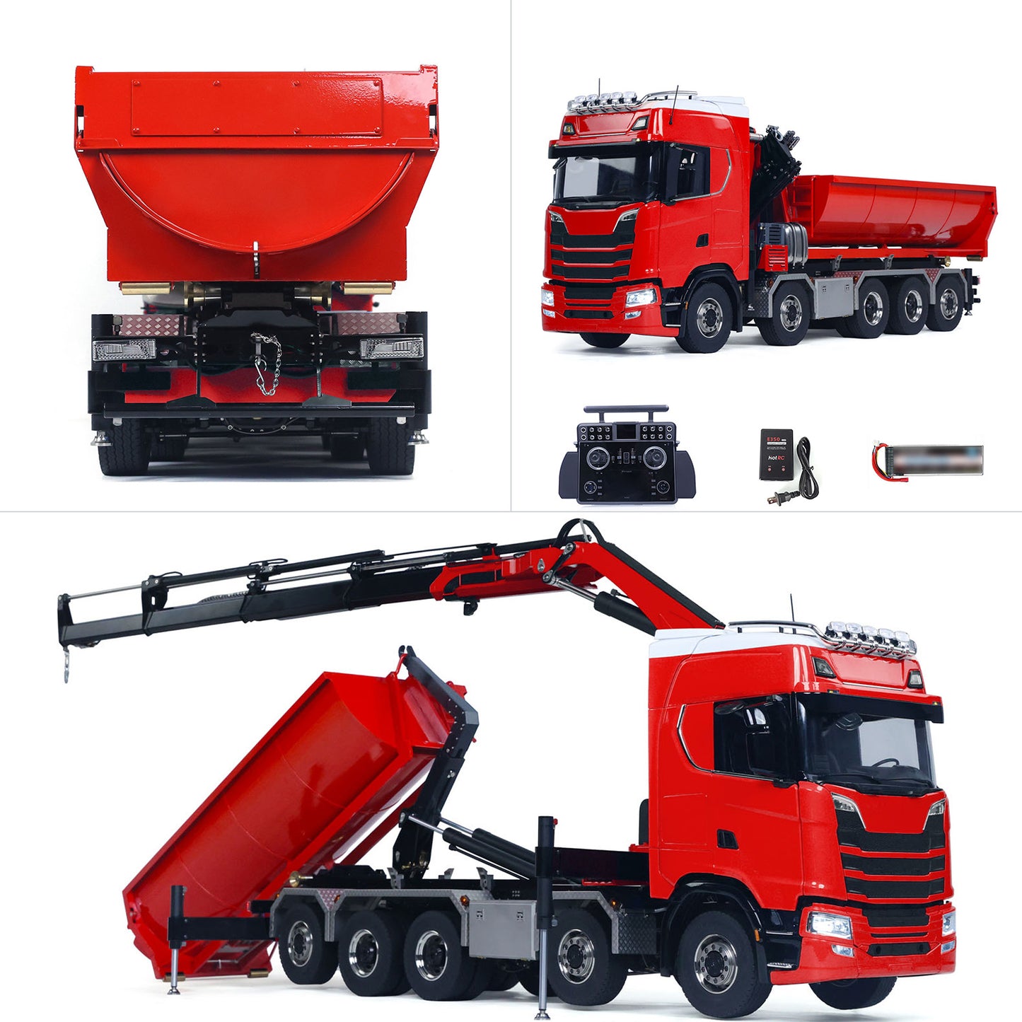 1/14 RC Roll On Off Tipper 770S Radio Controlled 10x10 Hydraulic Crane Dump Truck Wheel-Side Reduction Axle Differential Lock