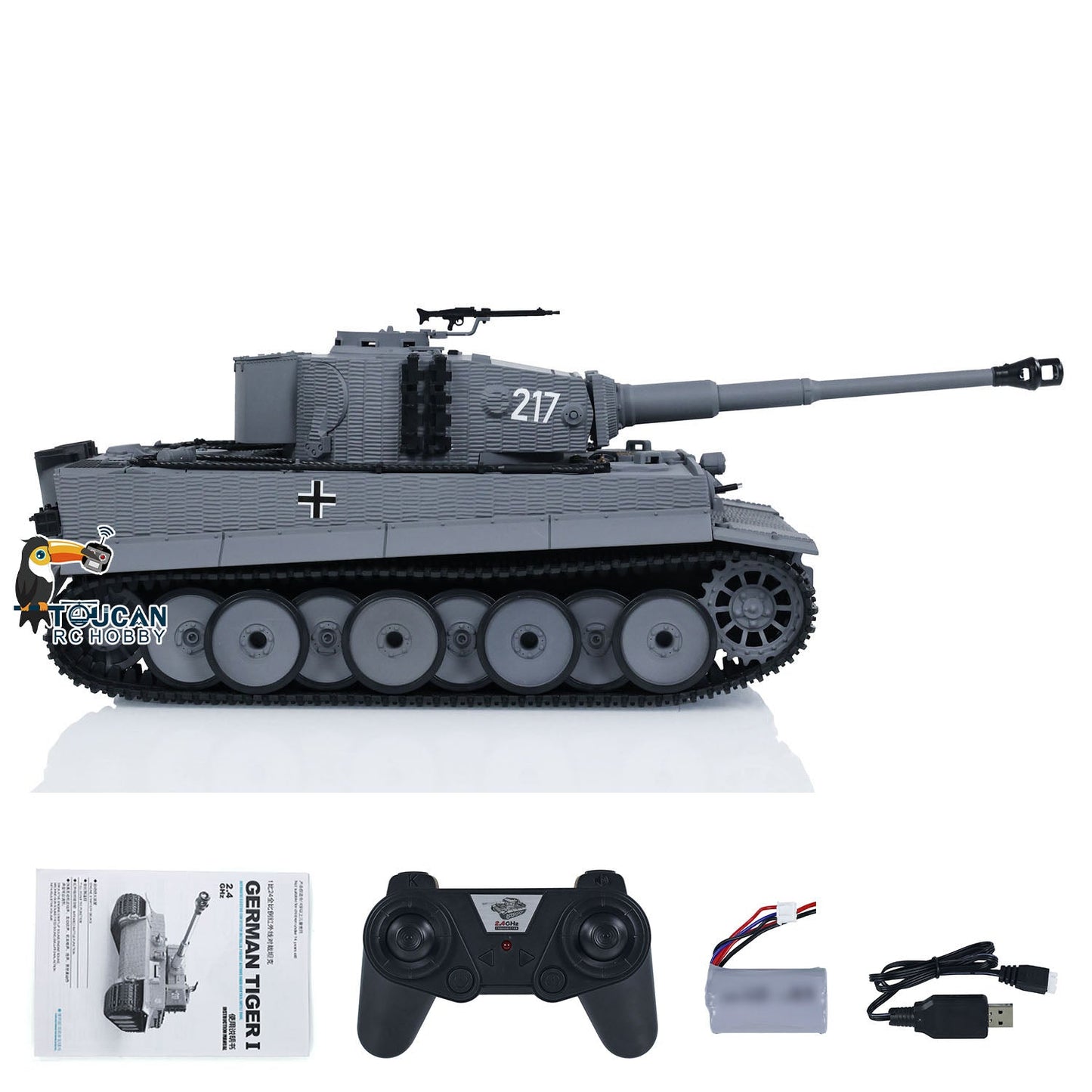 1/24 217 007 RC Battle Tank Tiger I Remote Control Military Tanks Armored Panzer Infrared Combat USB Assembled and Painted