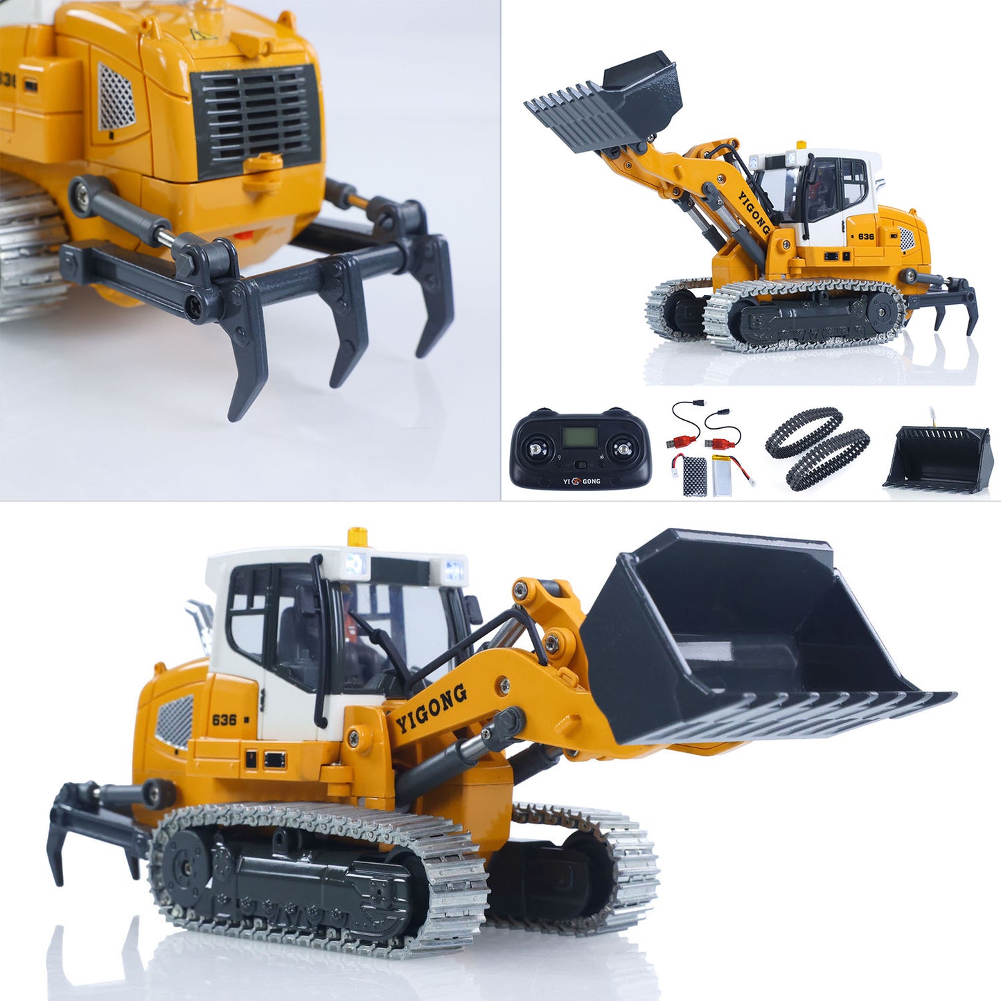 Fast Shipping 1:50 RC Electric Lifting Tracked Loader LR636 2.4G Construction Vehicle Metal Bucket Tracks Ripper RTR Model Light Sound Battery