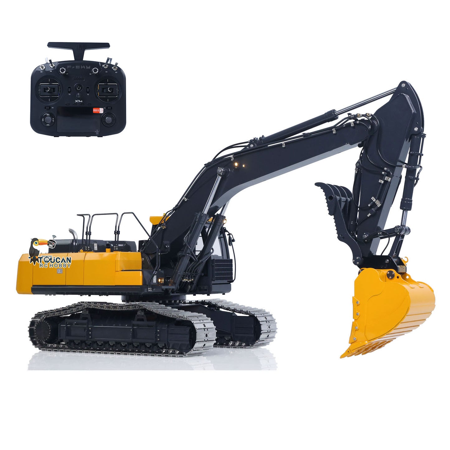 Super Frog 3 Pumps E400 Pro 6CH Valve Thumb Type 1/14 RC Hydraulic Excavator Metal Remote Control Digger Frsky X14 Radio Sound