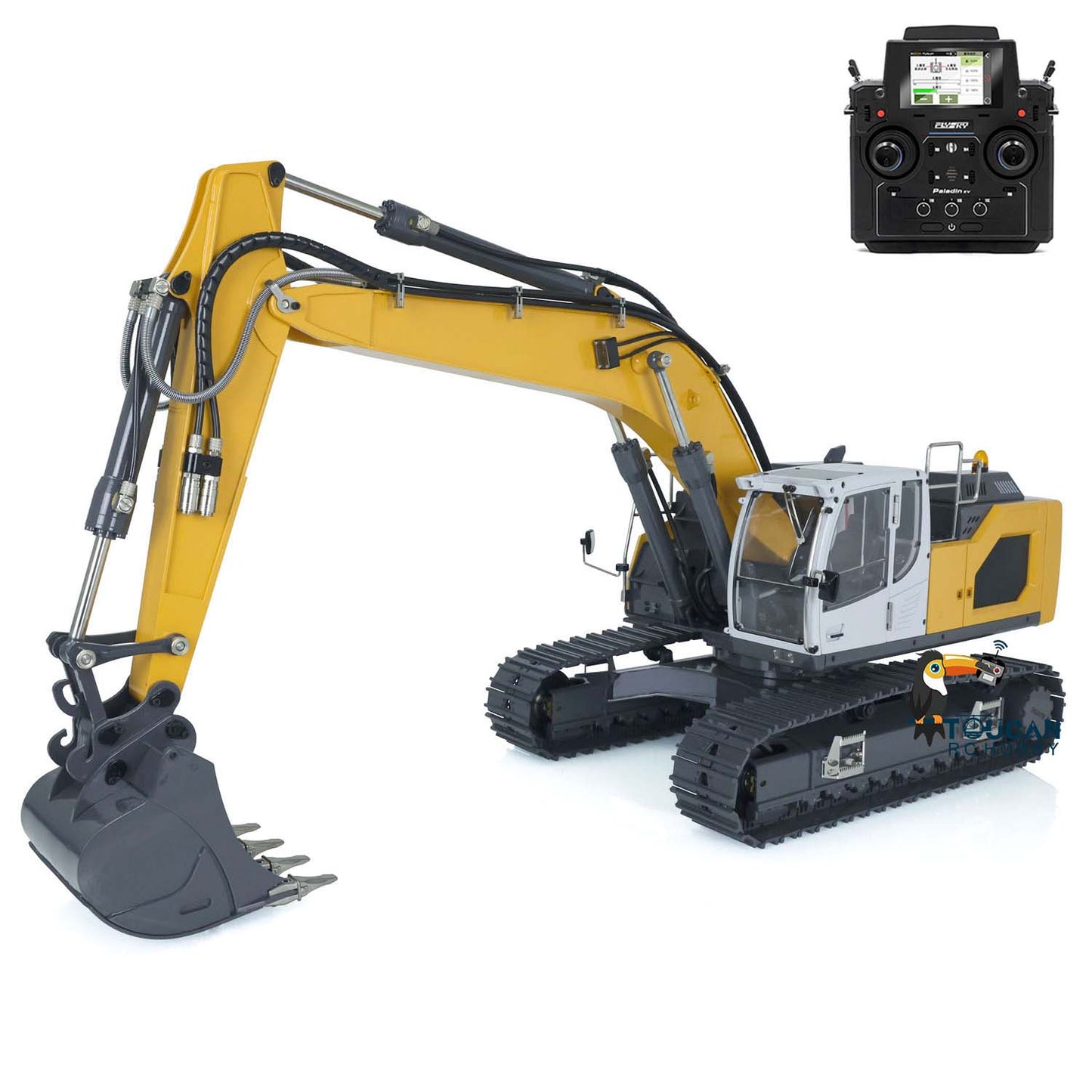 Metal 1/14 RC Hydraulic Excavator 945 Remote Control Painted Trucks Metal Claw Sieve Bucket Curved Ripper Fork DIY Parts