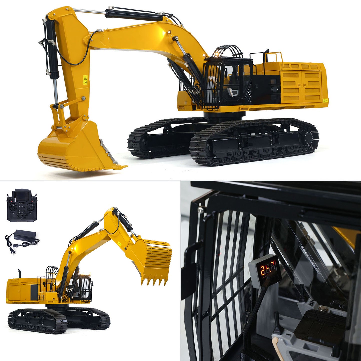 1/8 Metal Remote Control Hydraulic Excavator 390F Heavy Duty 3CH Valves RC Construction Vehicle Models Flysky PL18EV Radio Engineering Machine