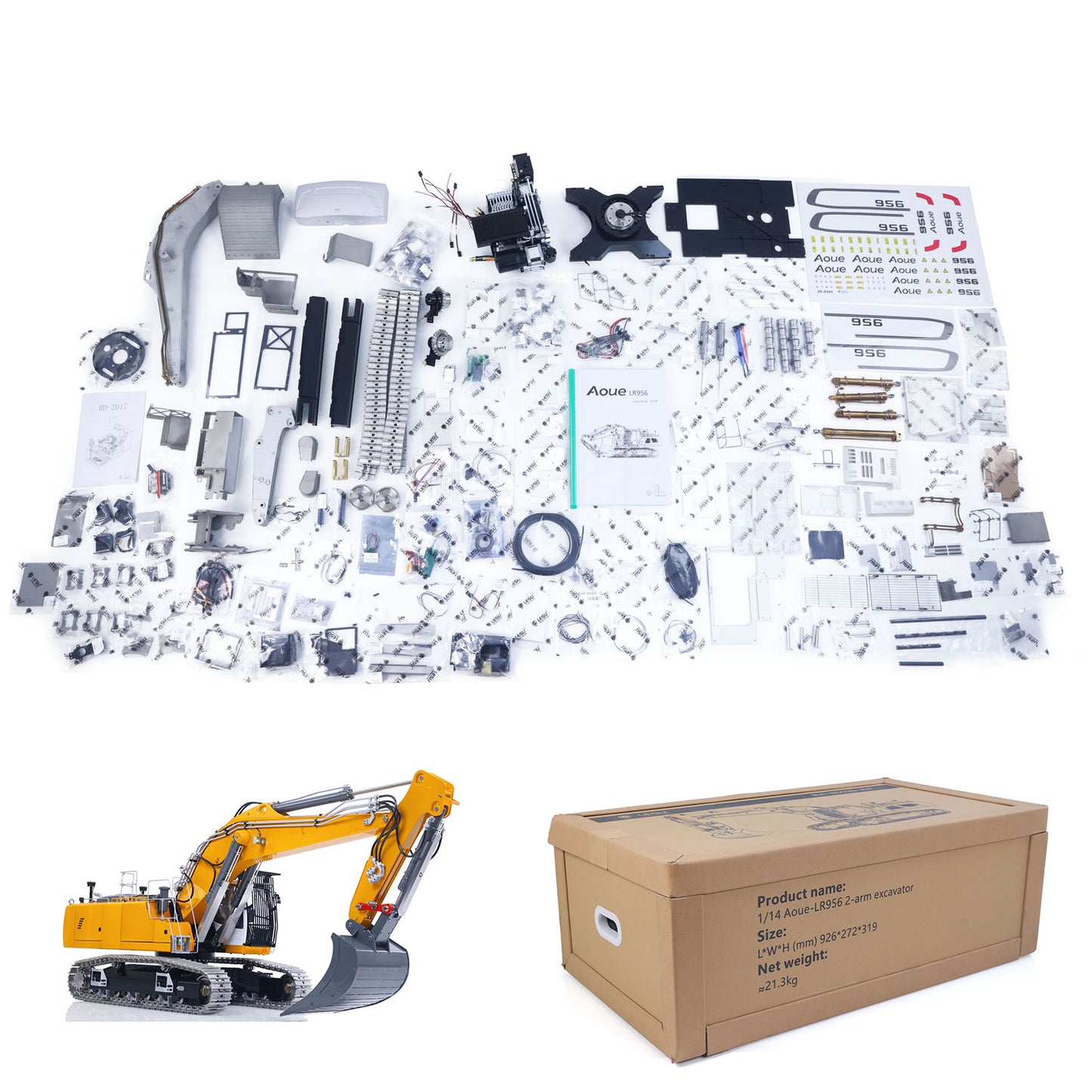 LESU AOUE 2Arms LR956 1/14 RC Hydraulic Excavator Metal KIT Radio Controlled Digger Model 4MPA Dual Pumps Light 6CH Valve Brushless Motor