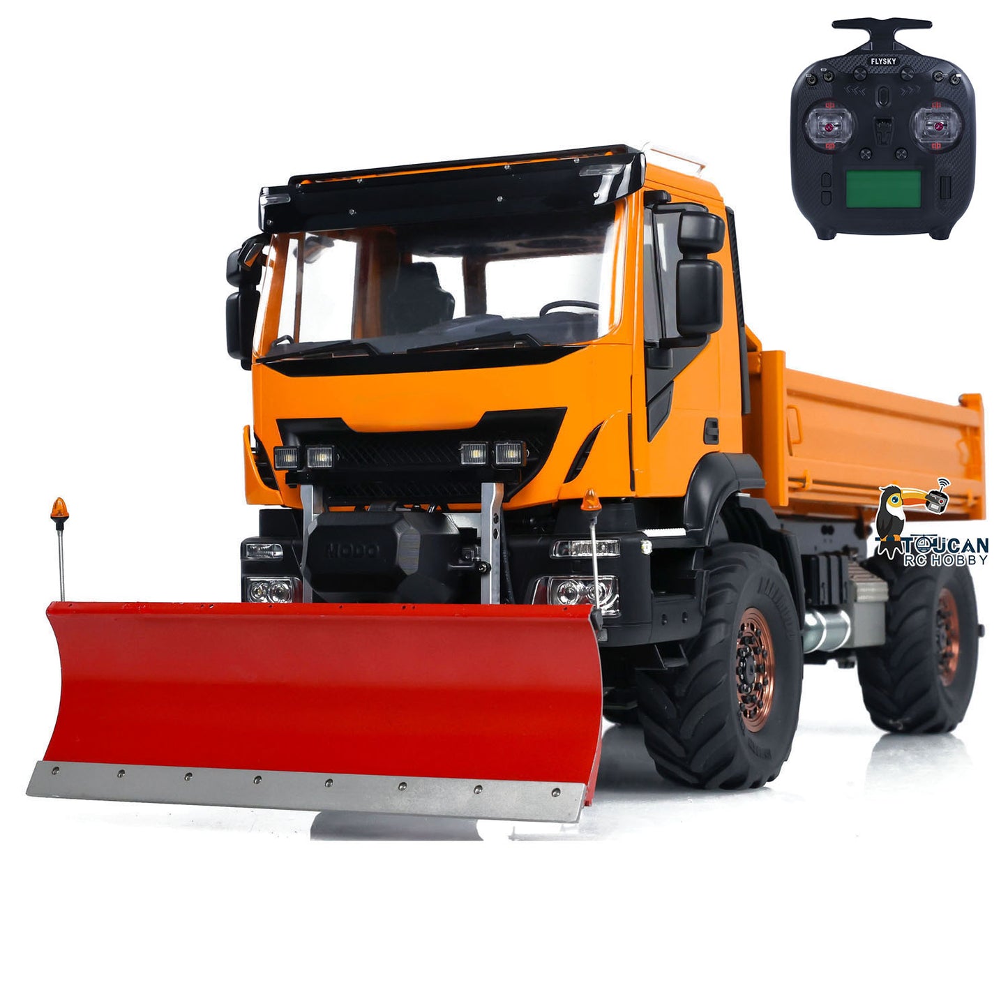 Metal 4*4 1/14 RC Hydraulic Dumper Trucks with Snow Shovel Remote Control Tipper Cars LED Light Sound FlySky ST8 Radio System