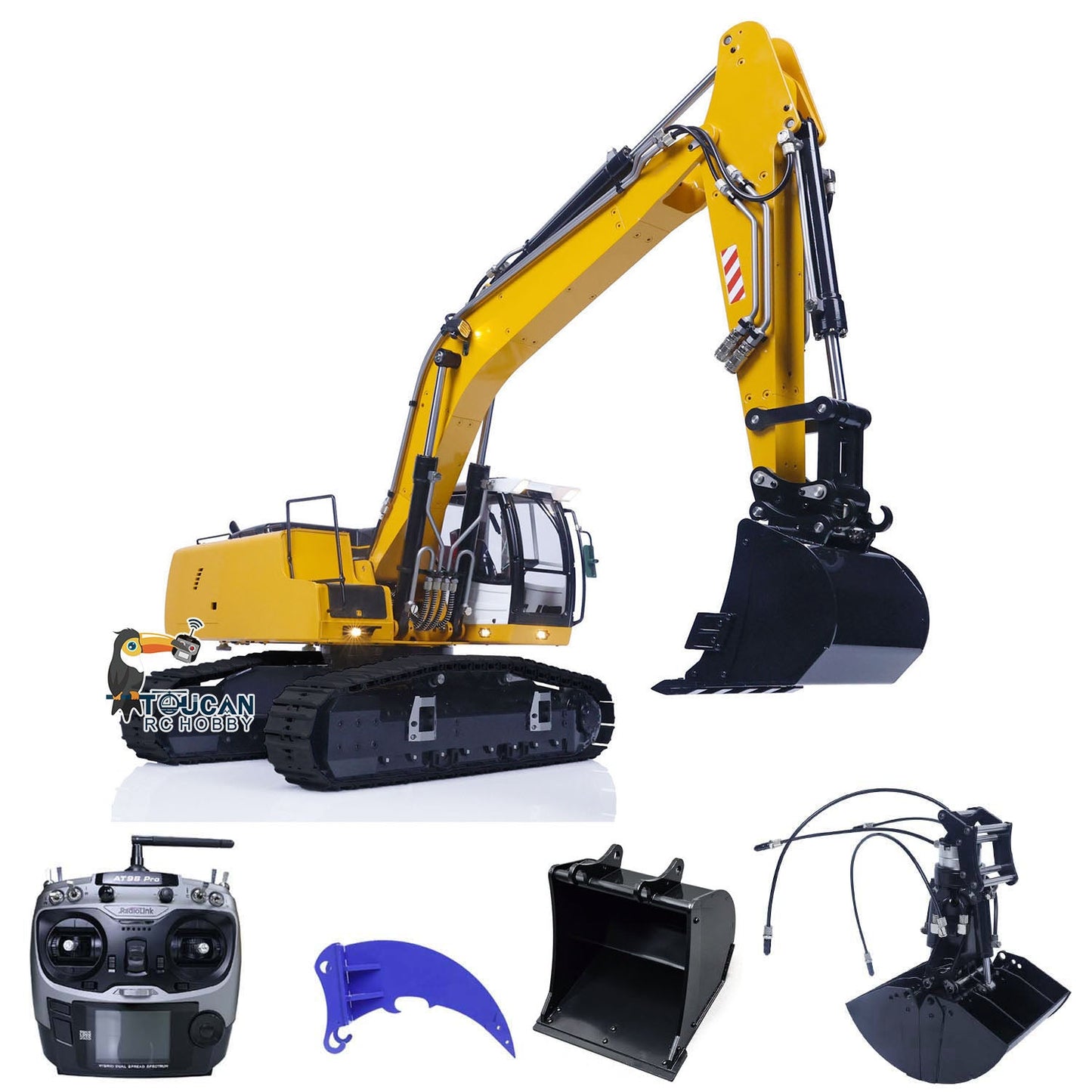 MTMODEL 1/14 946 2 Arms Metal RC Hydraulic Excavator Wireless Controlled Construction Machine Model Clamshell Bucket Ripper