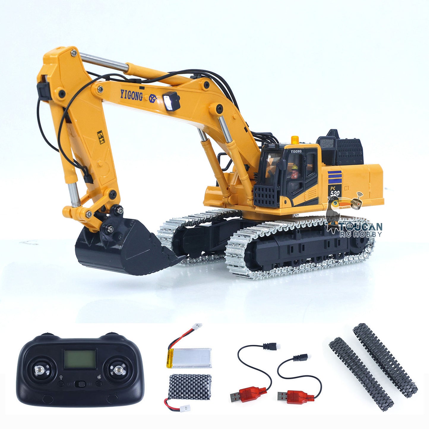 1/50 RC Digger PC520 Electric Version Radio Control Excavator Engineering Vehicle Metal Tracks Lights Sound Small Toy Collection