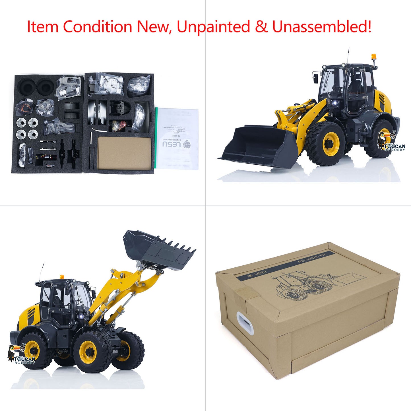 LESU 1/14 4X4 Metal RC Hydraulic Loader KIT Aoue WA100M-8 Radio Control Construction Car Model Sound Light 4CH Valve Axle Differential Lock Unassembled