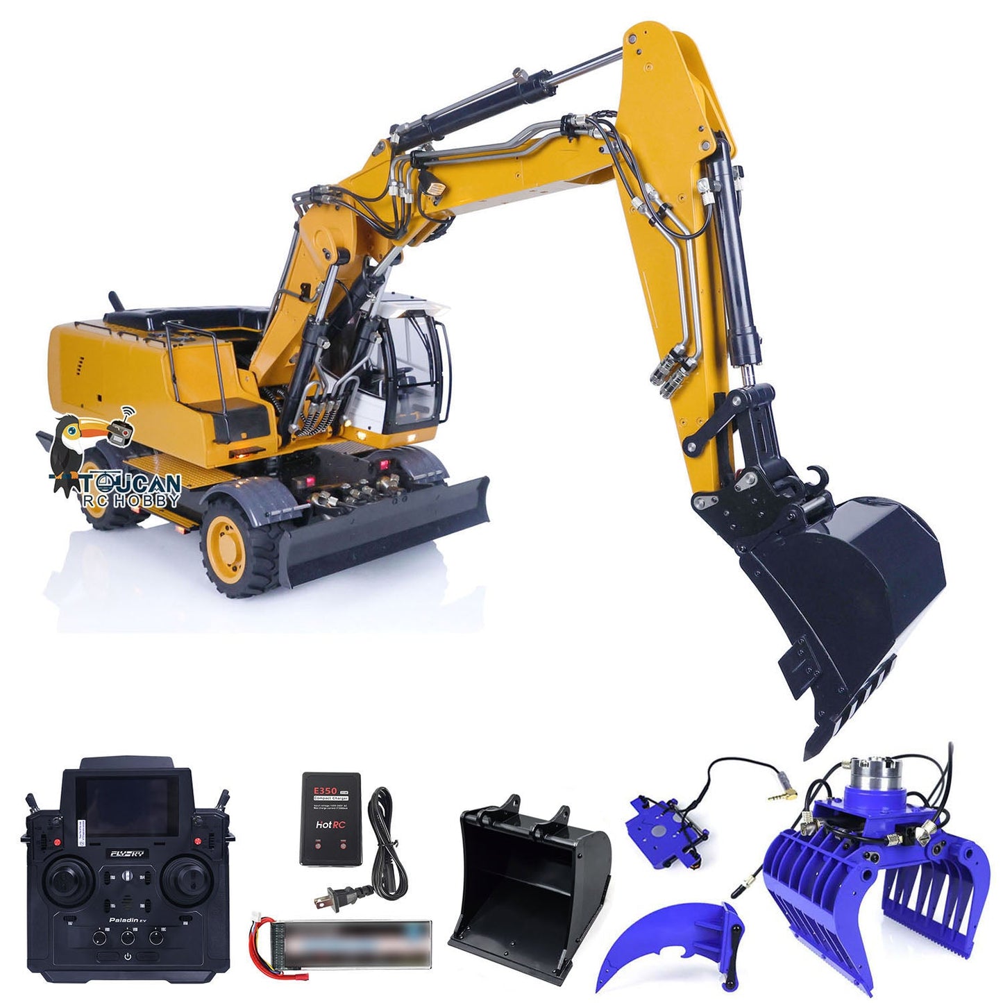 1/14 Wheeled RC Hydraulic Equipment Electric Excavator Simulation R946 PL18EV Radio Control Digger Grab Tiltable Clamshell Bucket