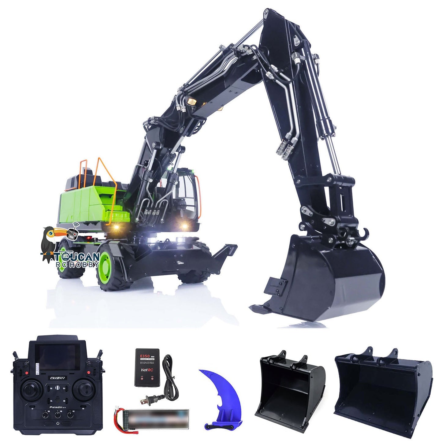 1/14 Metal EC380 MTModel RC Excavator Hydraulic Wheeled Radio Control Engineering Vehicle Grab Tiltable Clamshell Bucket