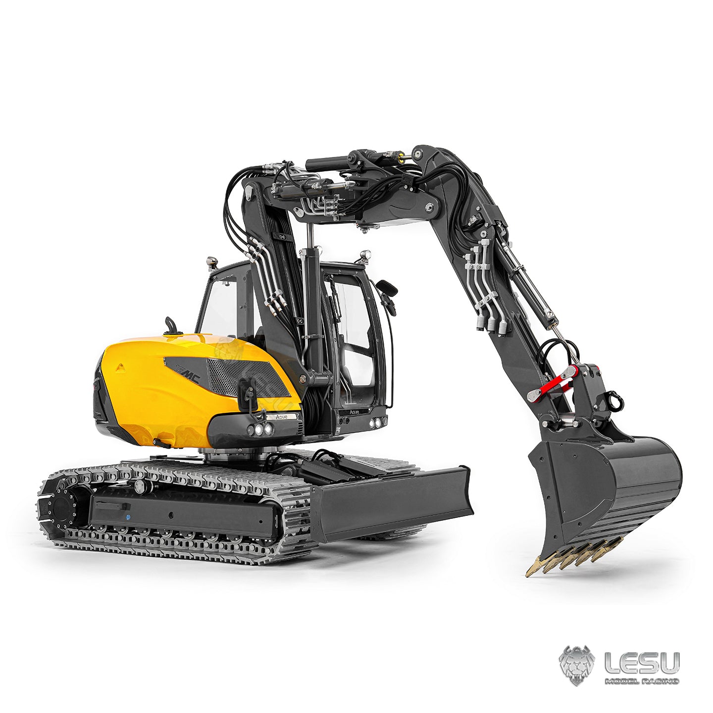 Metal LESU 1/14 RC Hydraulic Excavator MC15 CNC Shell 4 Arms Remote Control Digger 9 Ways Valve Dual Pumps Light Sound Model