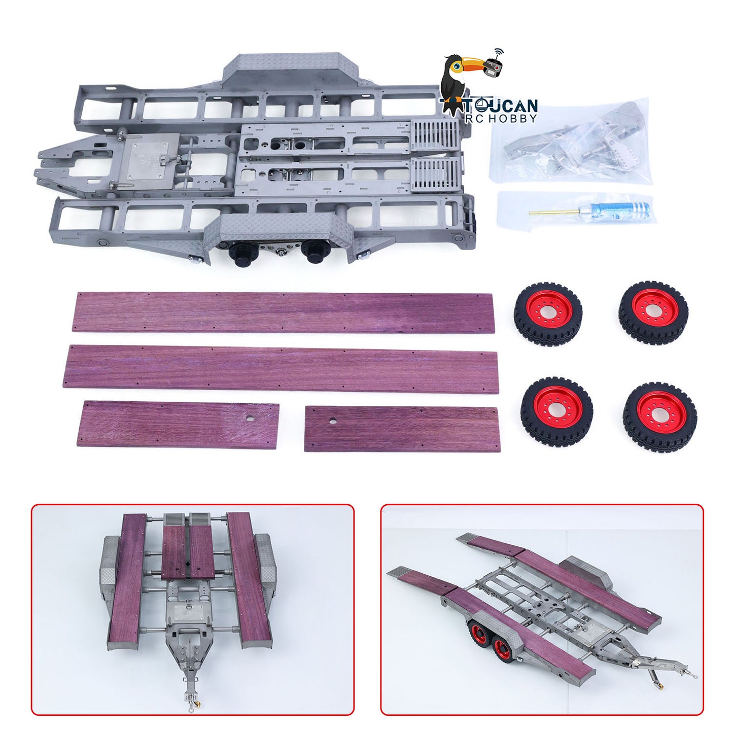 JDM-228 1/14 Metal Extendable Multifunction Gooseneck Trailer KIT for JDMODEL RC Hydraulic Excavator LR920 LR914 ZW370 Loader