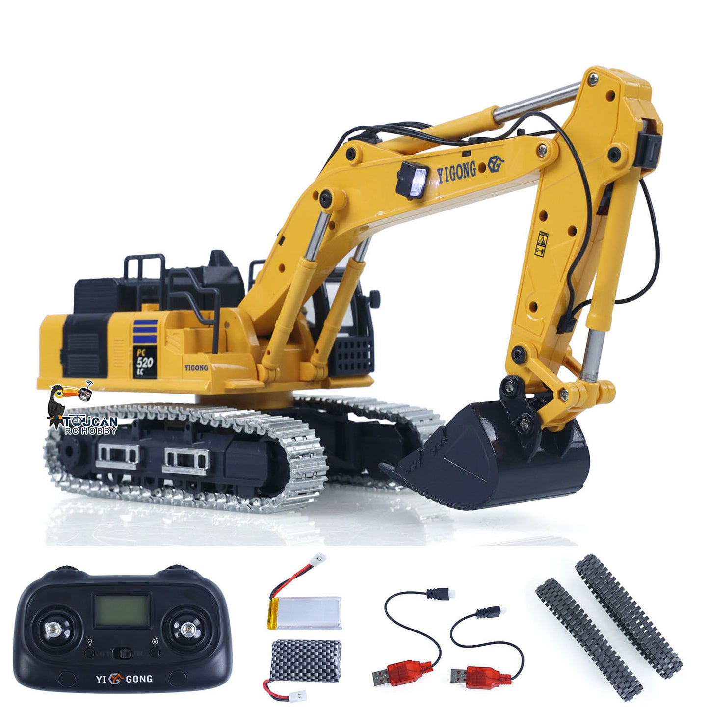 Fast Shipping 1/50 RC Digger PC520 Electric Lifting Radio Control Excavator Engineering Vehicle Metal Tracks Lights Sound Small Toy Collection