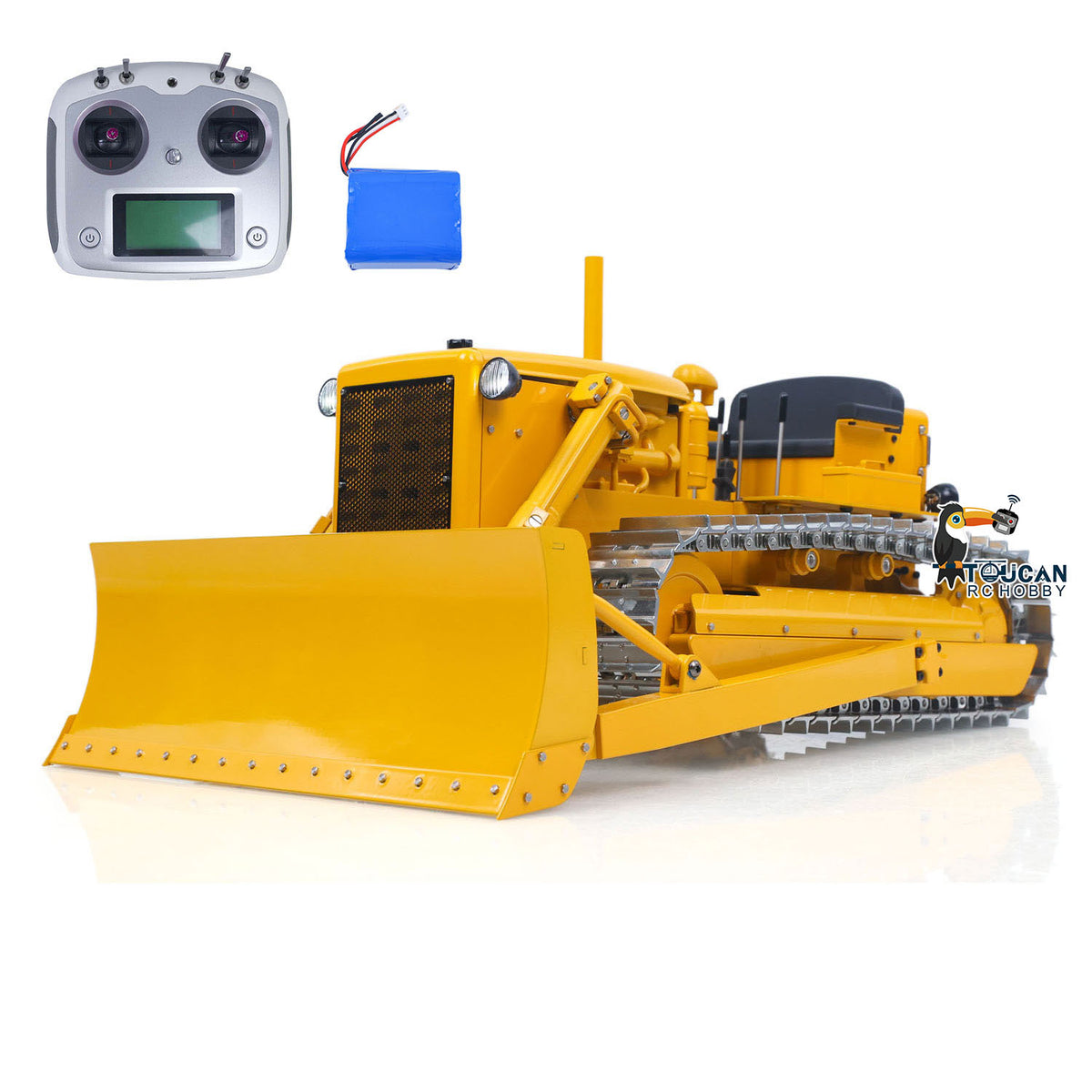 Fast Free Shipping Metal 1/14 RC Hydraulic Bulldozer D7 Remote Control Dozer Model Engineering Vehicle Flysky Radio Light Sound System Battery