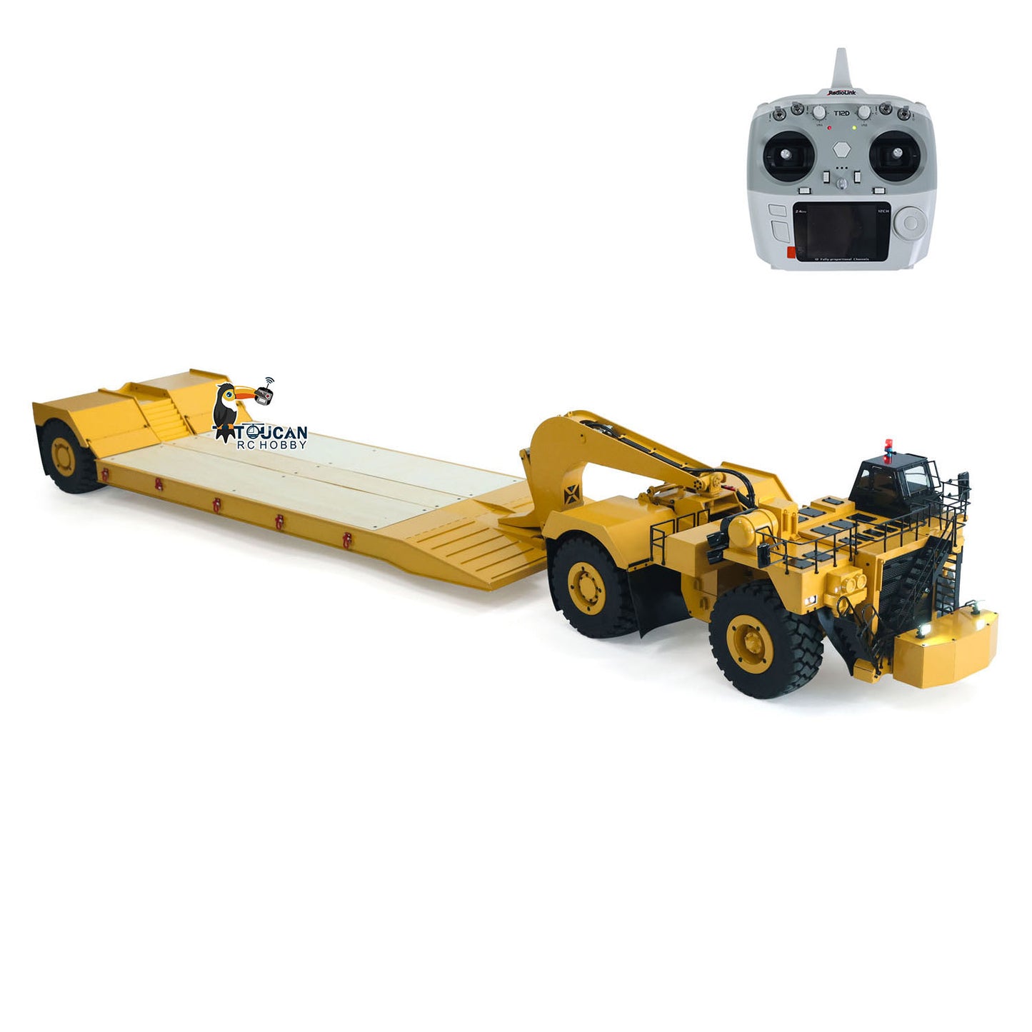 1.8Meters Long! Metal 1/20 RC Heavy Duty Hydraulic Mining Trailer C739D PRO Gooseneck Car Remote Control Construction Vehicle