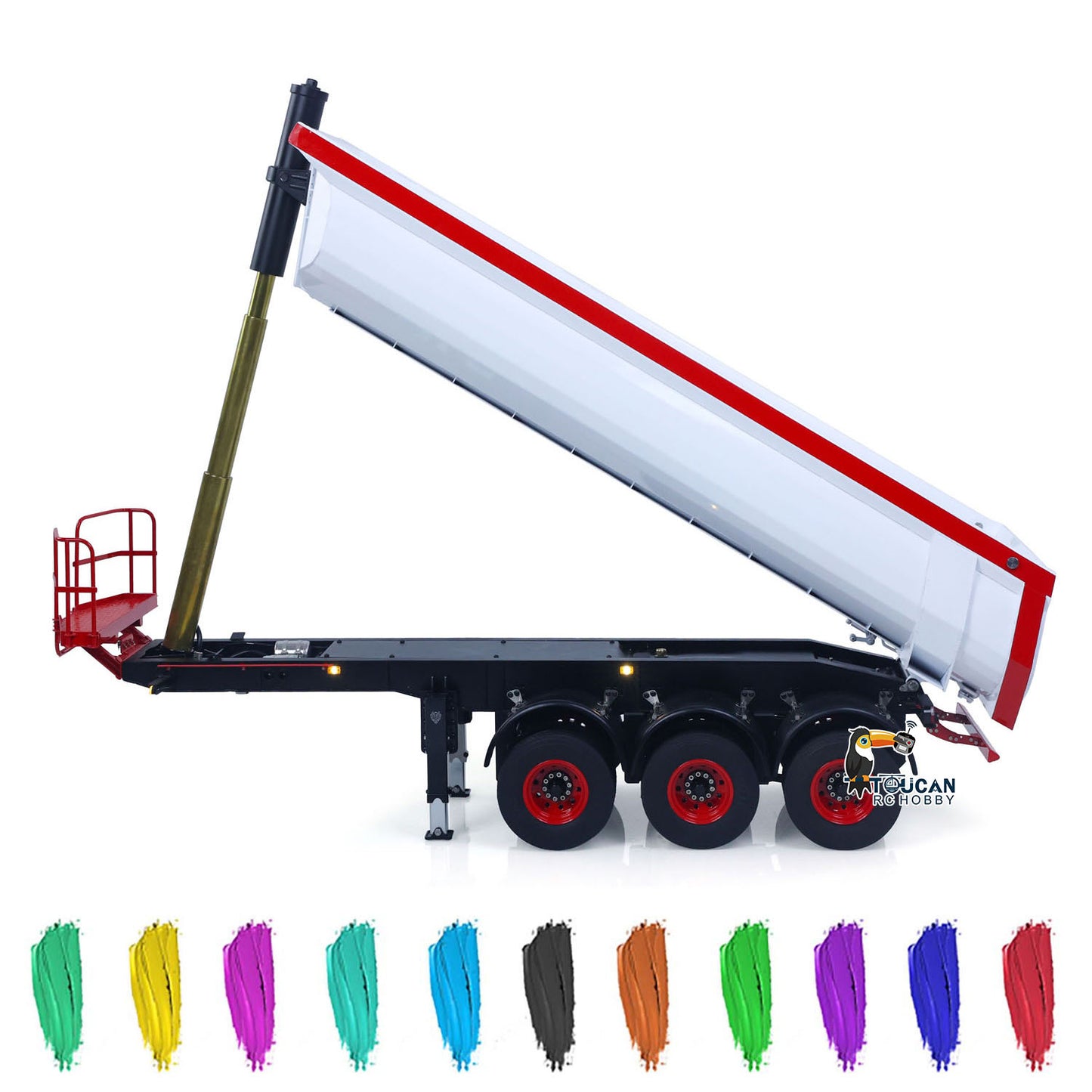 LESU Metal 3Axles 1/14 Hydraulic Dump Semi-Trailer U Shaped Bucket for DIY Remote Control Tractor Truck Light System