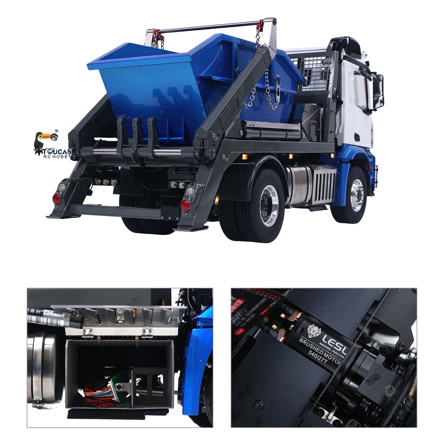 3Speed LESU Skip Loader 3363 Metal 4X4 Chassis 1/14 RC Hydraulic Swing Arm Garbage Dump Truck Light Sound Hub Reduction Axle