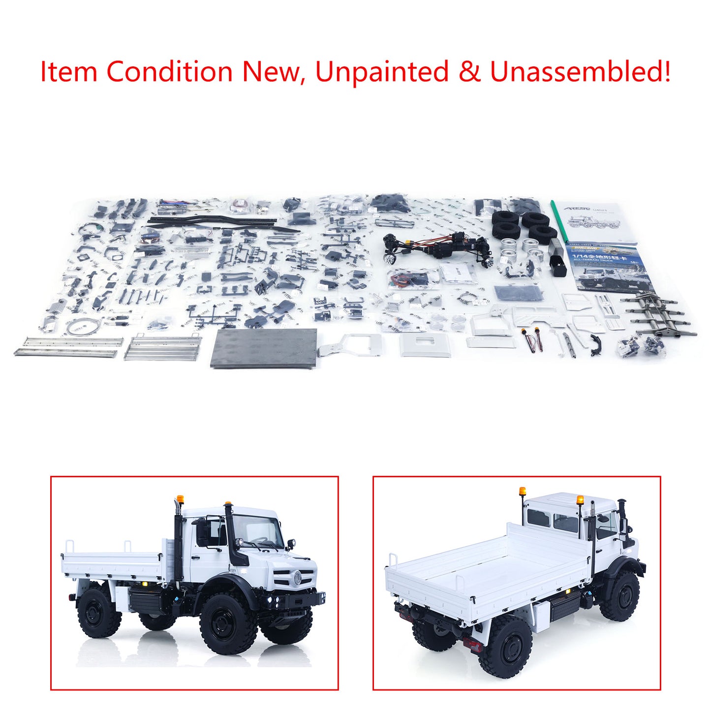 3Speed LESU 1/14 RC Metal Light Truck U4023 AWD Remote Control Off Road Vehicle KIT Model Light Sound Axle Transfer Case Lock Unassembled Painted