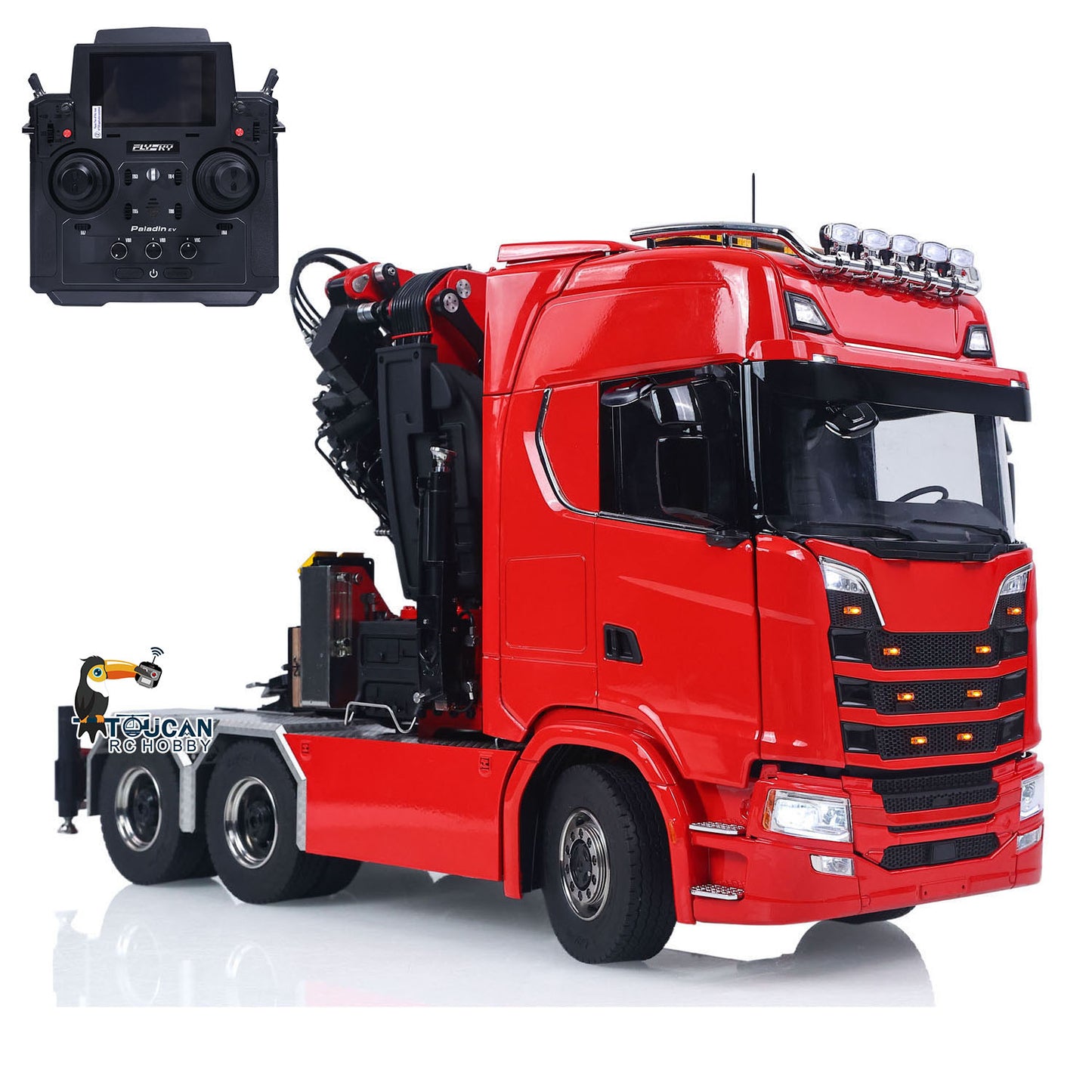 1/14 Remote Control Tractor Truck 7-way Valves Hydraulic Crane 6x6 RC Lorry Car 3Speed Gearbox Axle Locks Light Sound System
