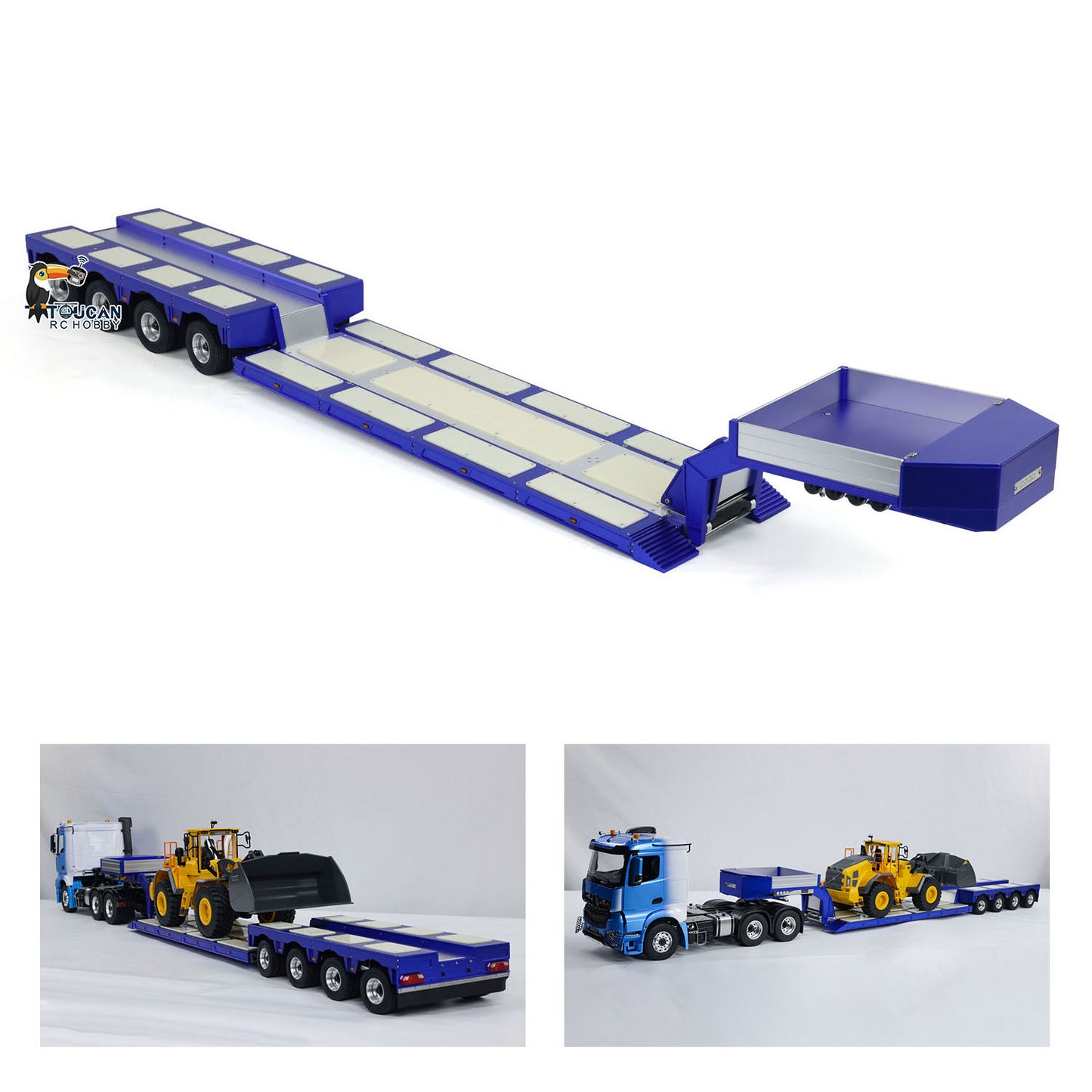 1/14 4 Axles RC Heavy Trailer DG-999 CNC Gooseneck Trailers for Tractor Truck Assembled Painted with Light System Load Weight 30kg