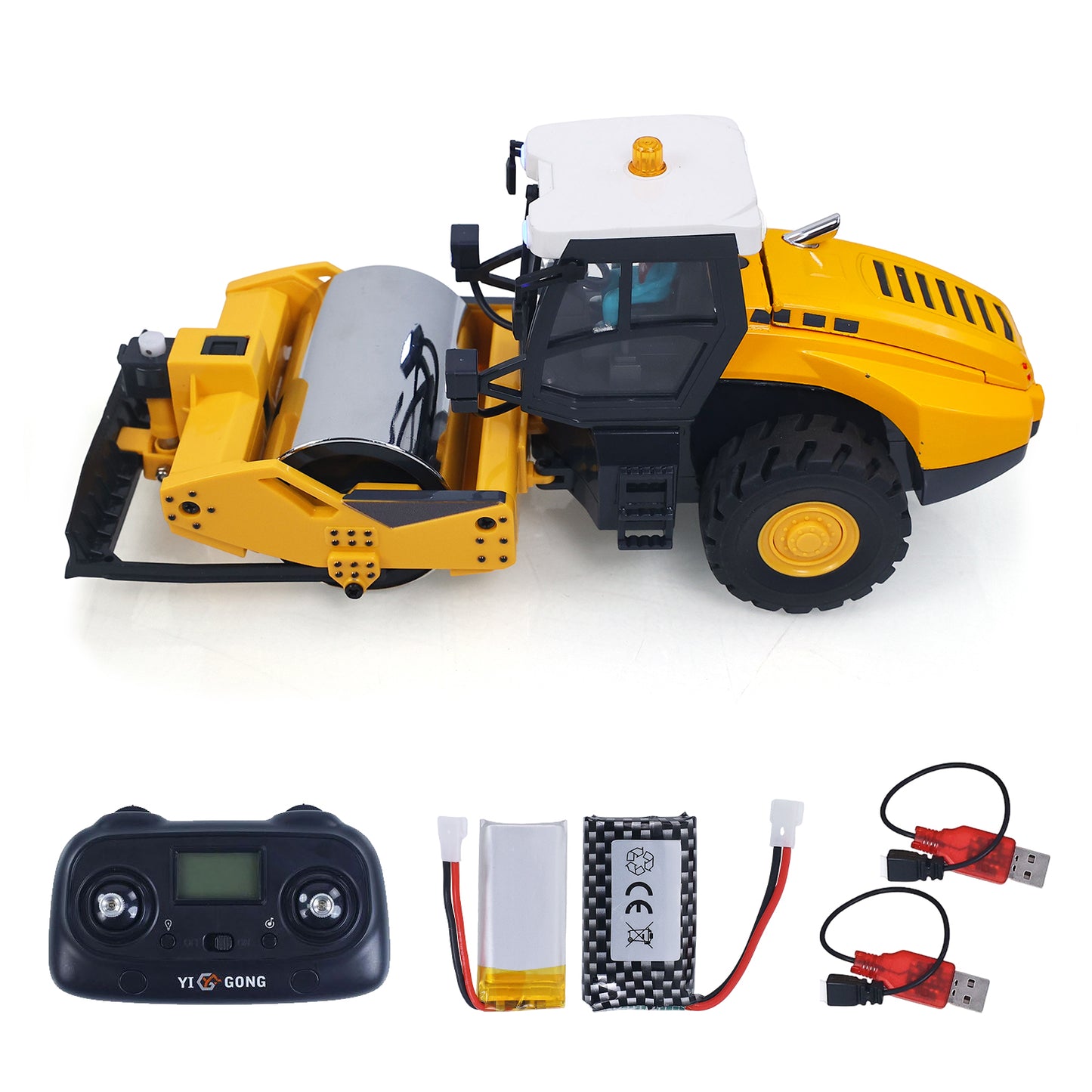 1/50 Mini Remote Control Road Roller RTR Electric RC Construction Vehicle Finished Model Metal Blade Lights Sounds Effect