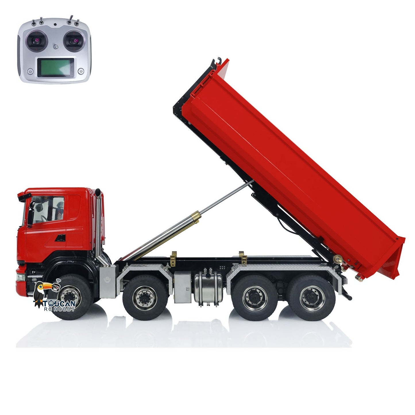 1/14 8x8 RC Hydraulic Equipment Radio Controlled Roll-on Dumper Trucks Full Dump Truck U-shaped Short High Bucket Timber Flatbed