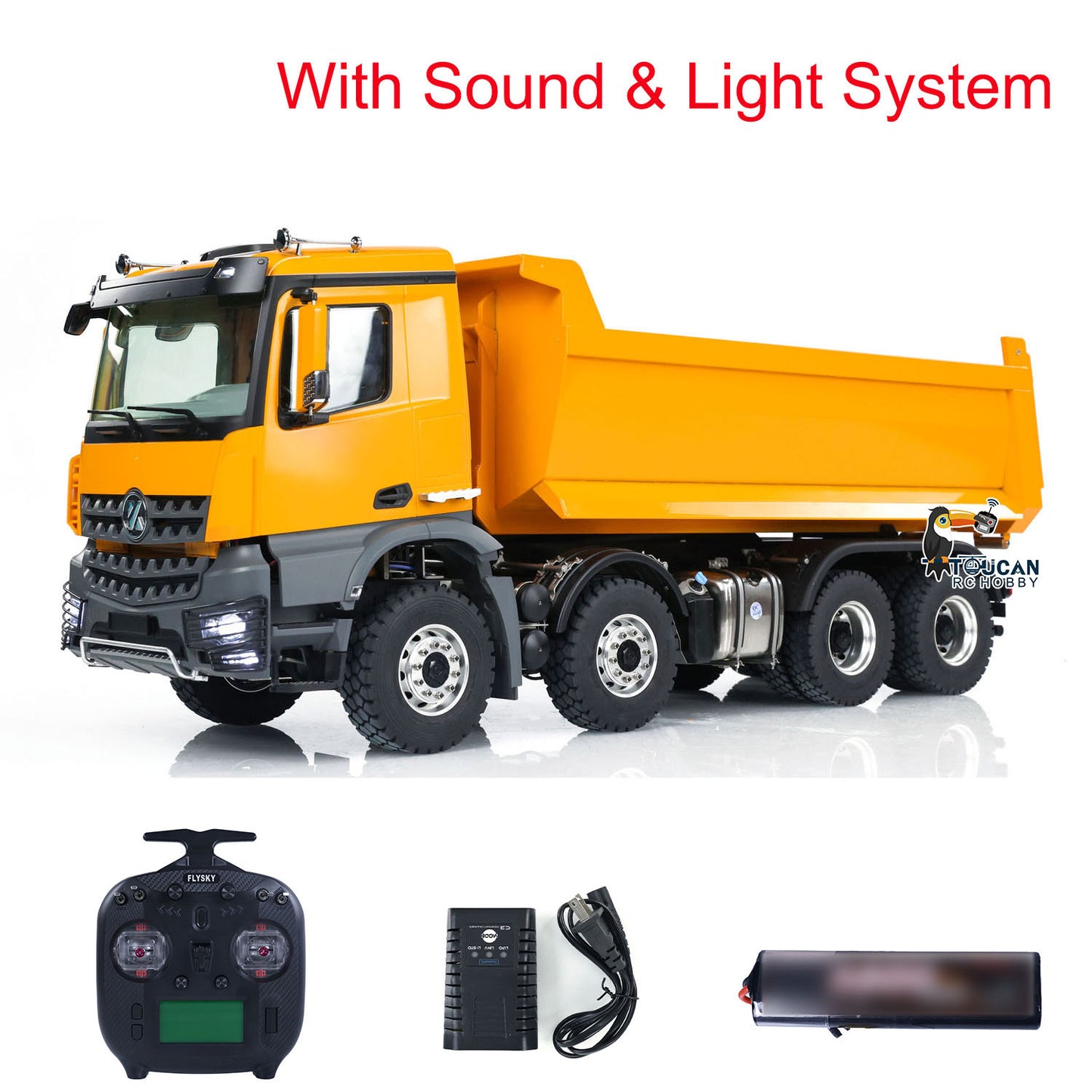 Kabolite 1/14 K3366 RC Hydraulic Tipper Car 8X8 Radio Control Dumper Truck Model with Light Sound System 2-Speed Transmission