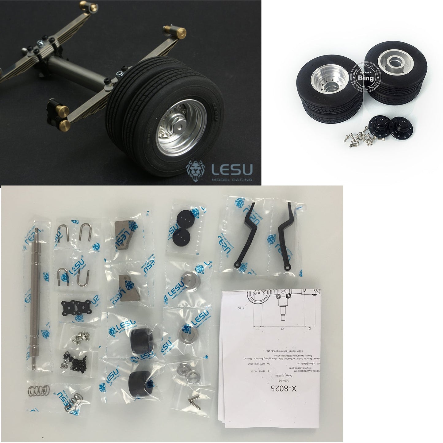 LESU Metal Suspension Passive Axle 1/14 TAMIYA RC Trailer Plate Truck DIY Model