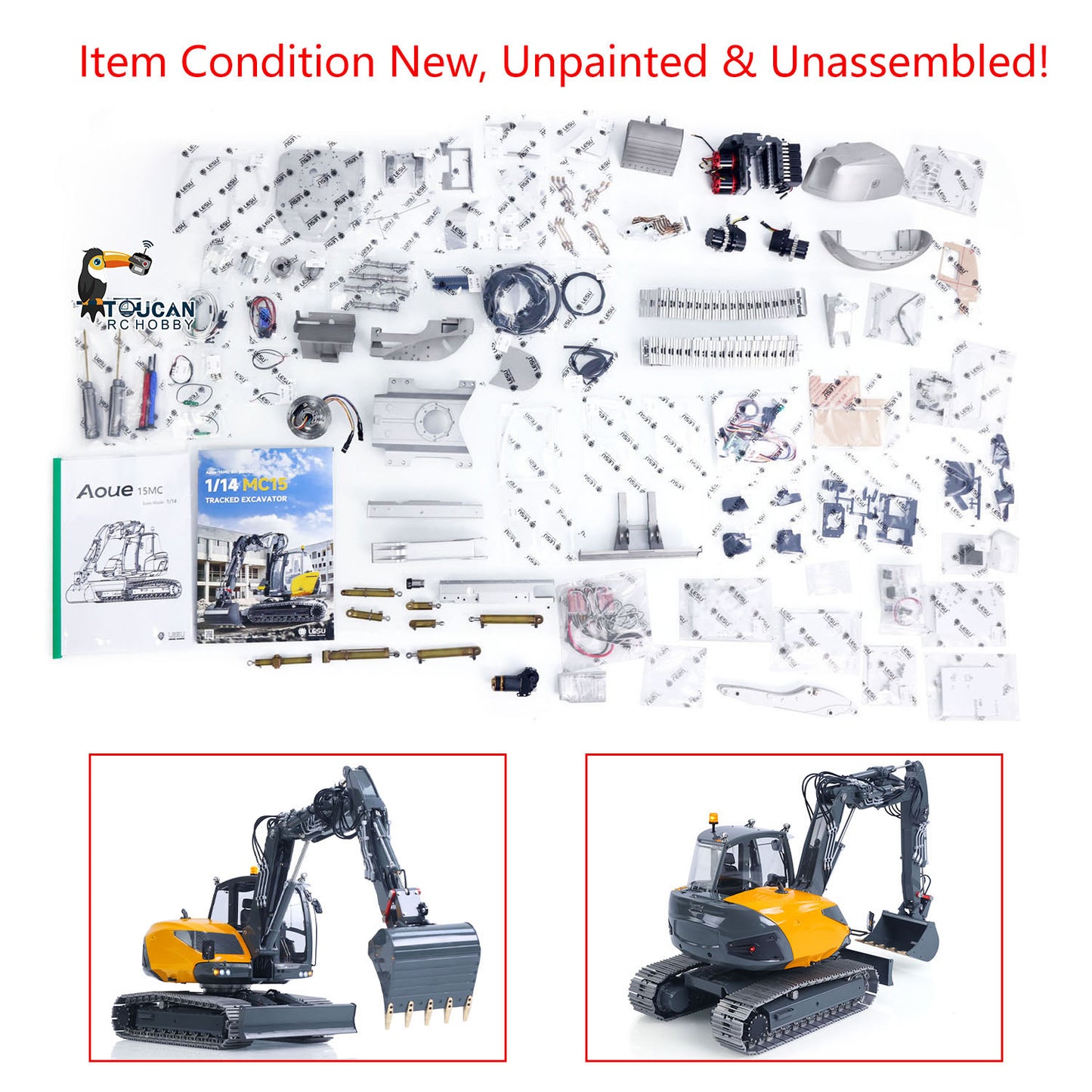 LESU MC15 4 Arms Metal 1/14 Hydraulic Remote Control Excavator KIT Model RC Digger Dual Pumps 9 Ways Valve Light Sound Motor