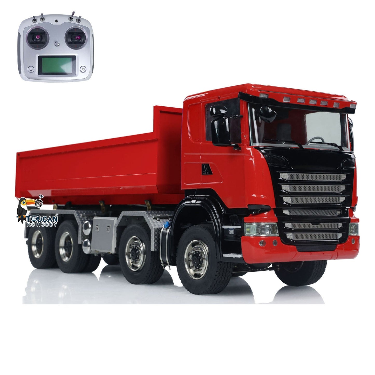 1/14 8x8 RC Hydraulic Equipment Radio Controlled Roll-on Dumper Trucks Full Dump Truck U-shaped Short High Bucket Timber Flatbed