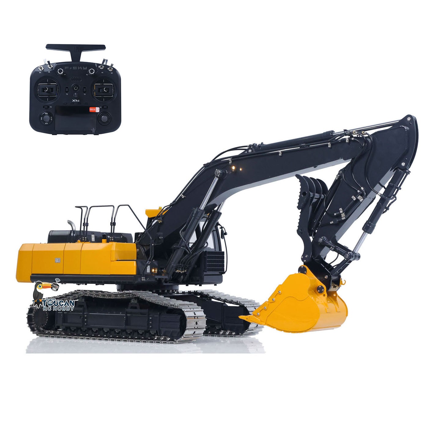 Super Frog 3 Pumps E400 Pro 6CH Valve Thumb Type 1/14 RC Hydraulic Excavator Metal Remote Control Digger Frsky X14 Radio Sound