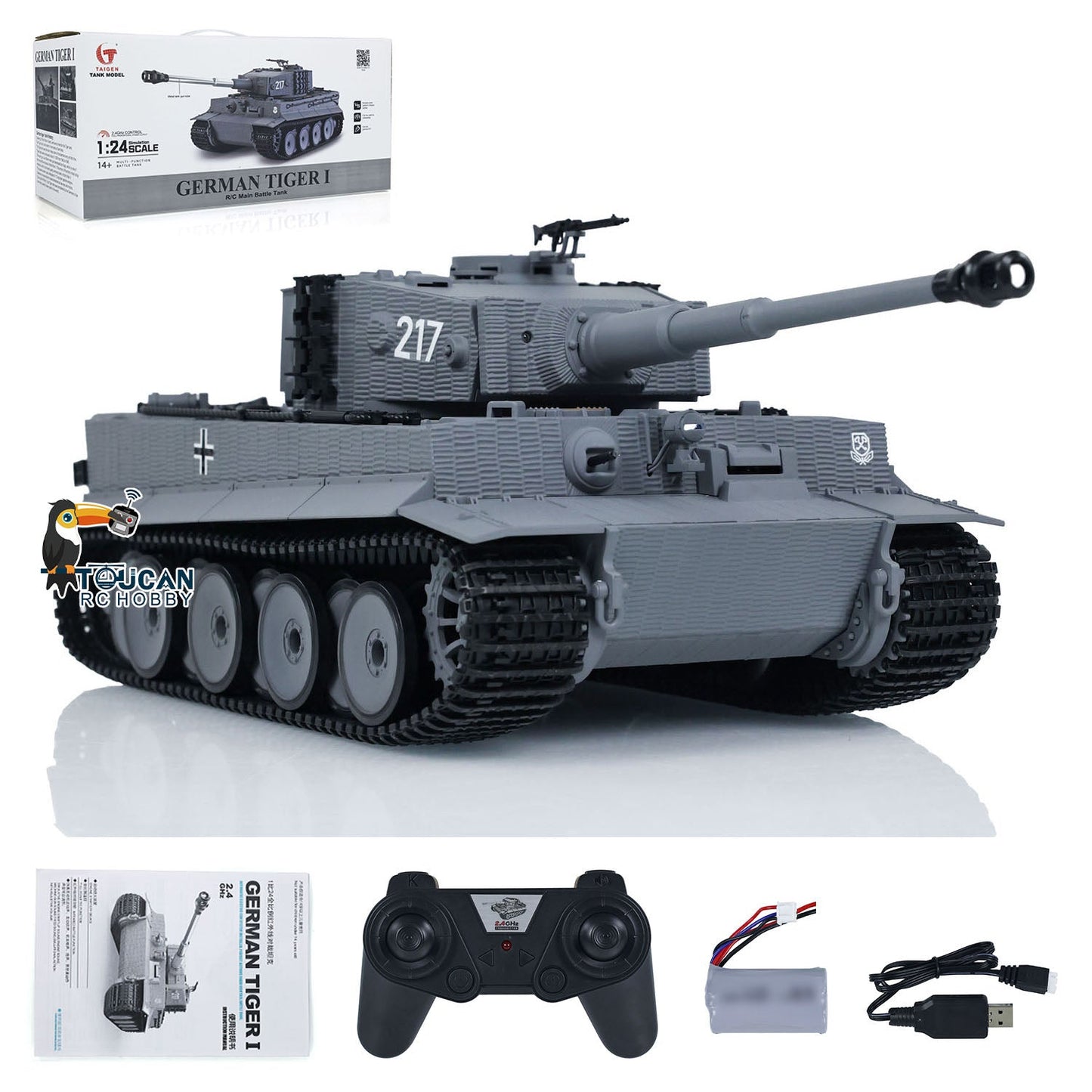 1/24 217 007 RC Battle Tank Tiger I Remote Control Military Tanks Armored Panzer Infrared Combat USB Assembled and Painted