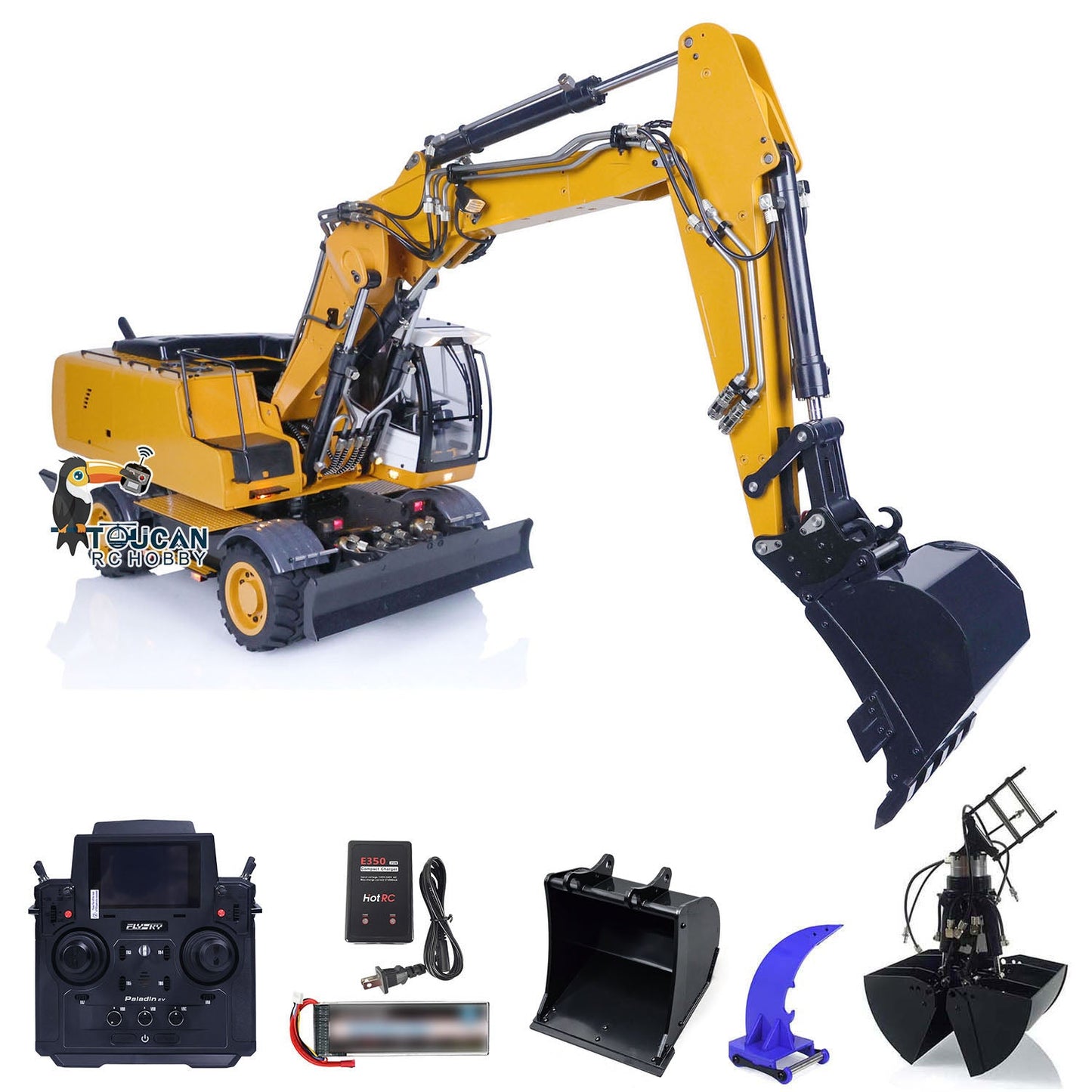 1/14 Wheeled RC Hydraulic Equipment Electric Excavator Simulation R946 PL18EV Radio Control Digger Grab Tiltable Clamshell Bucket