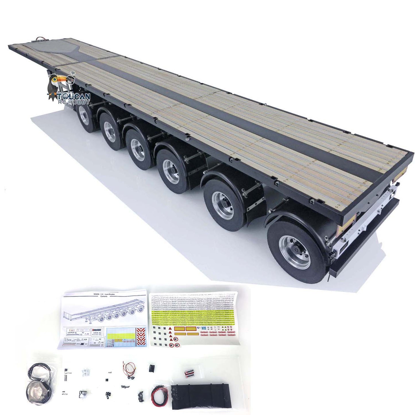 NOOXION Metal 1/14 6-axle Flat Trailer for RC Tractor Truck Remote Controlled Cars DIY Model 1138x186x205mm Servo