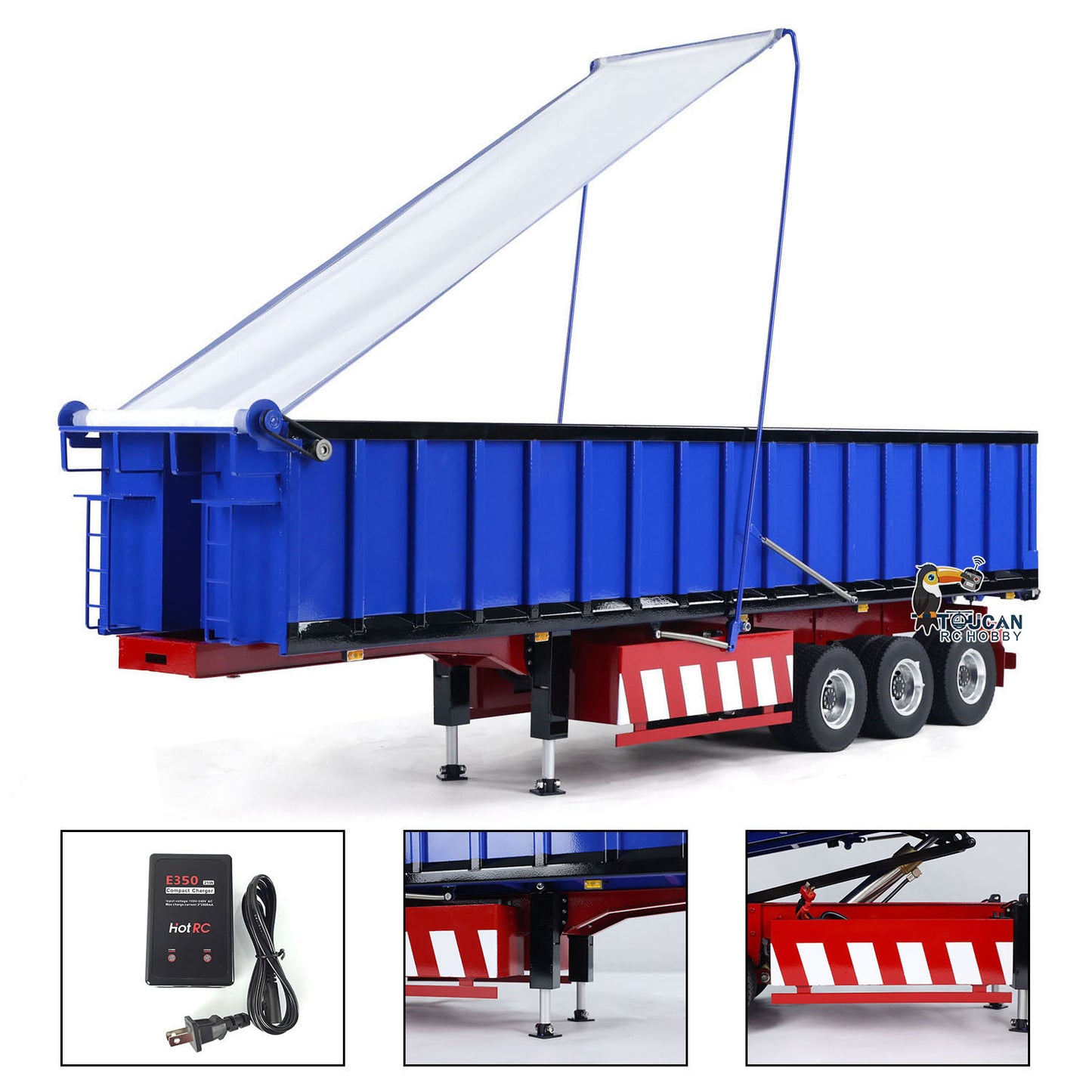 Metal 1/14 3 Axles Hydraulic Dump Trailer Electric Awning Legs RC Tractor Truck Painted Assembled