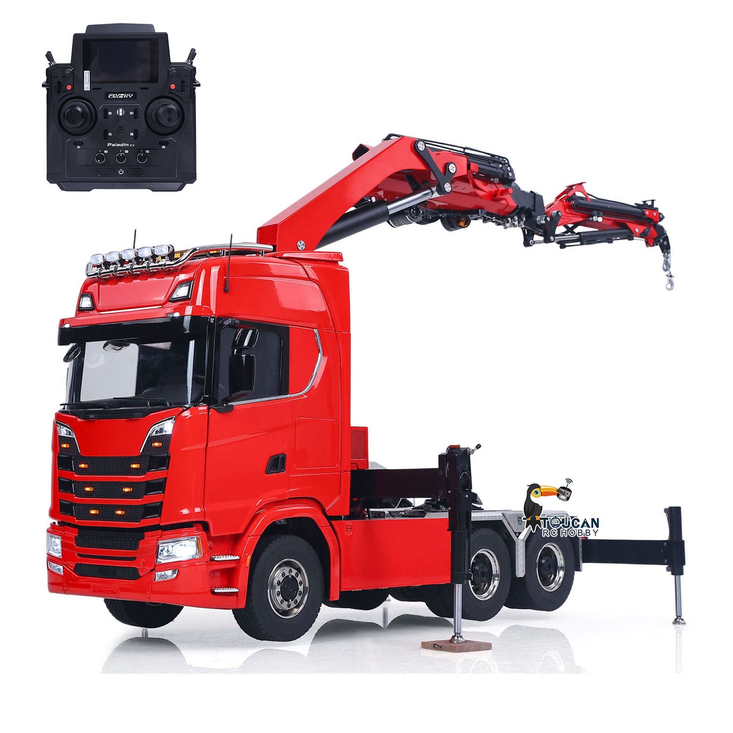 1/14 Remote Control Tractor Truck 7-way Valves Hydraulic Crane 6x6 RC Lorry Car 3Speed Gearbox Axle Locks Light Sound System