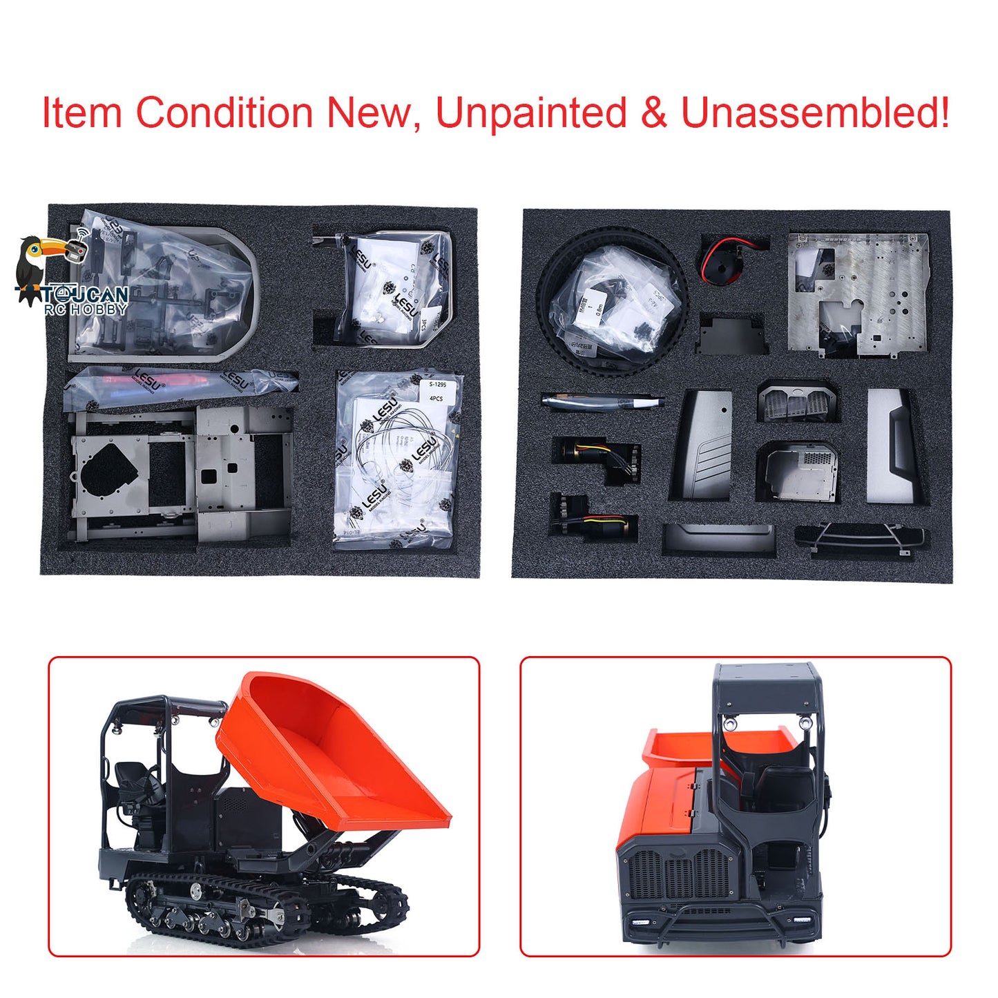 1/14 Hydraulic Remote Control Tracked Dumper KC300HR-5 Unpainted/Painted KIT LESU Metal RC Tipper Model Light System No Battery
