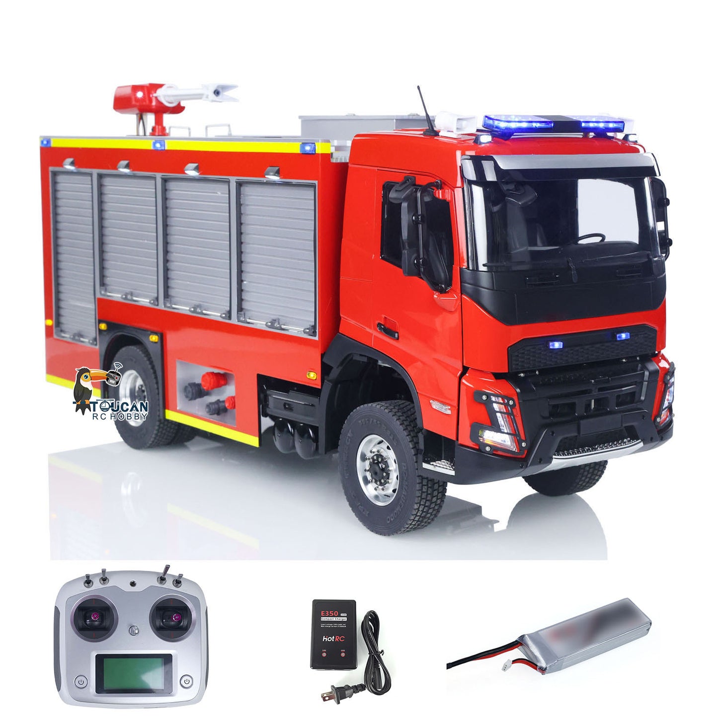 1/14 RC Fire Fighting Truck RTR Radio Controlled Car Model FMX AWD 2Speed Metal Gerabox Axles Water Spraying Electric Vehicle