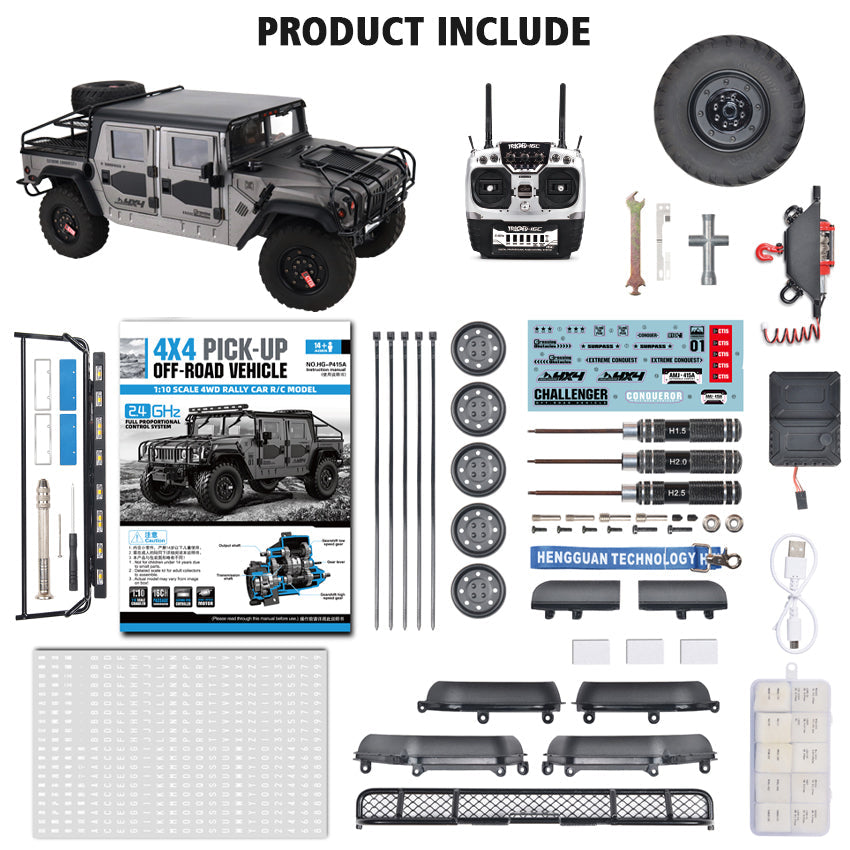 HG P415A Pro 4x4 RC Off-road Vehicle for 1:10 Hummer Pick-up Crawler Sound Light