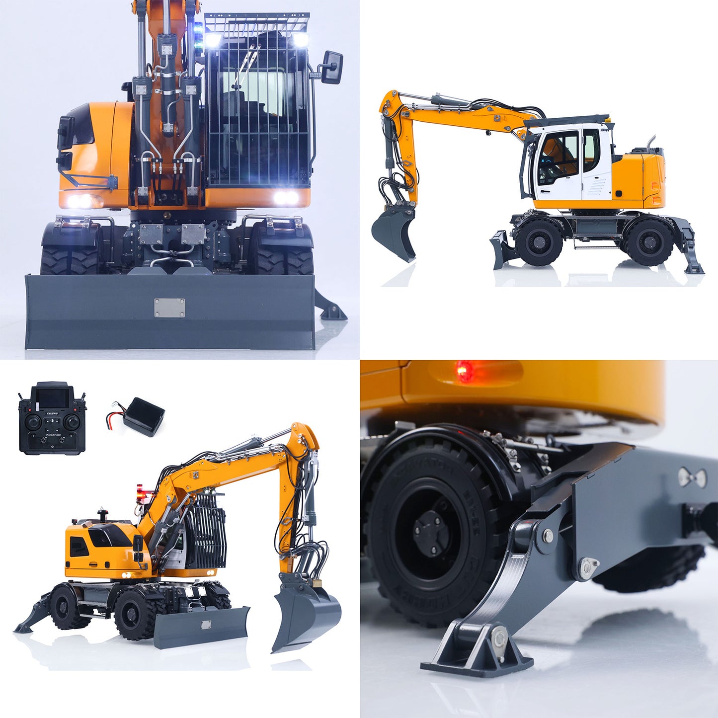 LR914 PRO MAX Metal 4WD 1/14 RC Hydraulic Wheeled Excavator 11-ways Valve RTR Radio Controlled Digger PL18EV Lite Battery Light